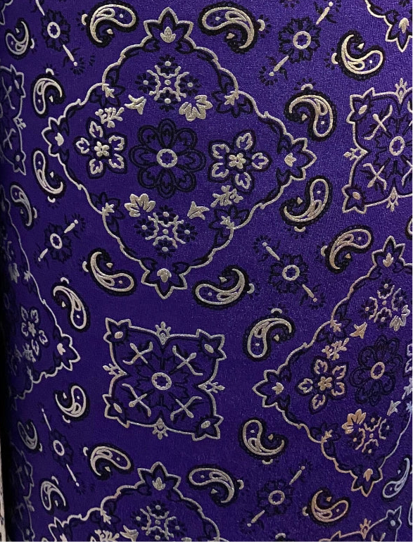 Modern bandana design print on the best quality nylon spandex with metallic 4-way stretch 58/60”sold by the YD.ships worldwide from Los Angeles CA USA.