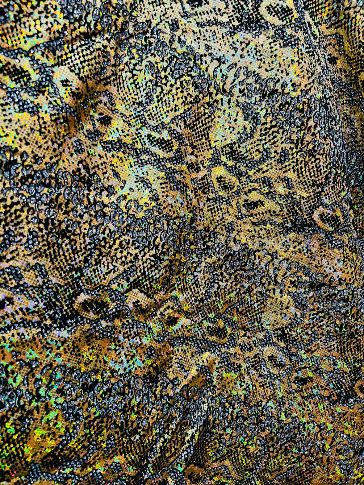 New piton skin design hologram metallic with flocking nylon spandex 4-way stretch 58/60”sold by the YD.Ships worldwide from Los Angeles CA.