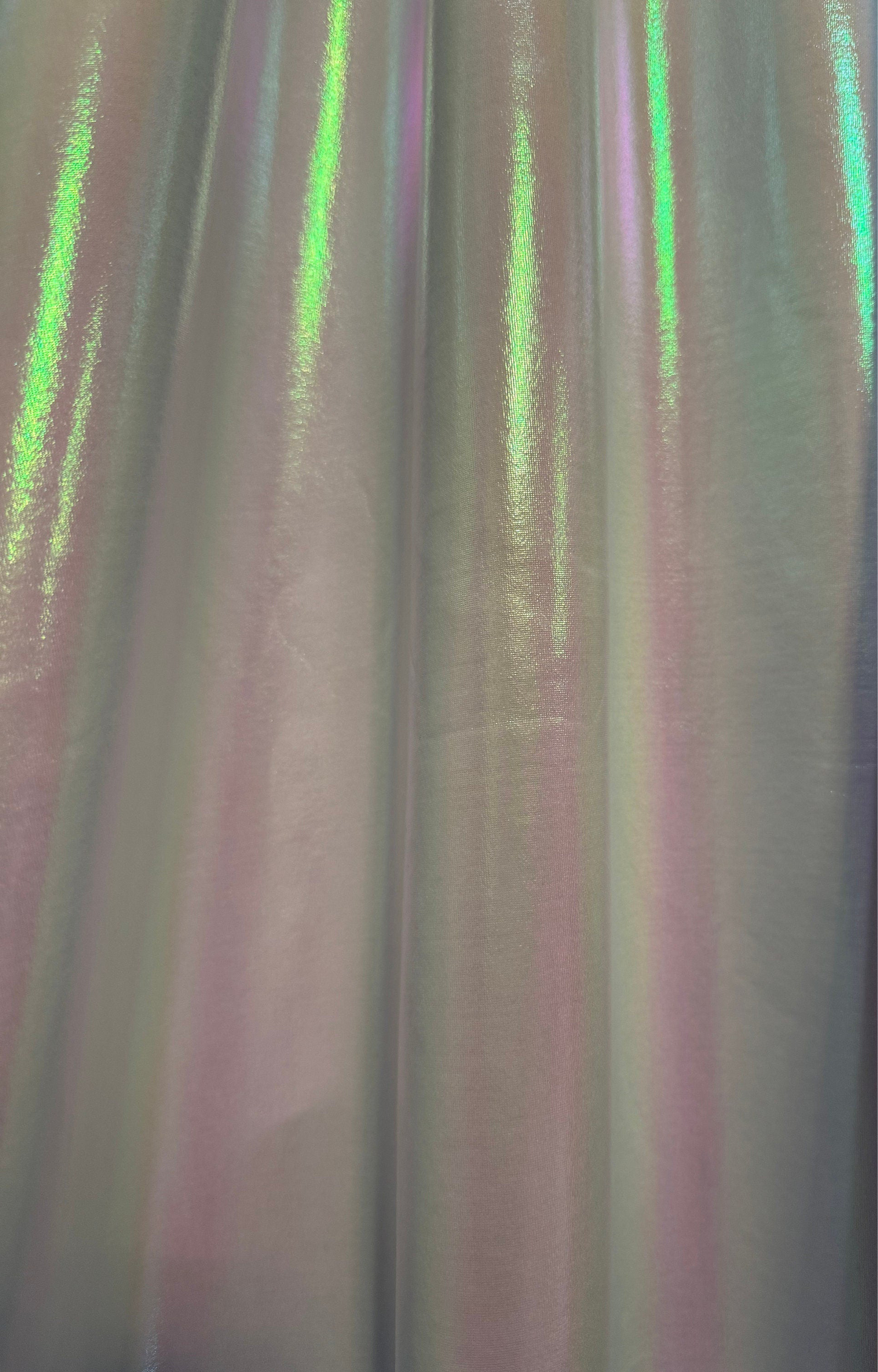 New iridescent all over foil design metallic nylon spandex 4-stretch 58/60”Sold by the YD.Ships worldwide from Los Angeles California USA.