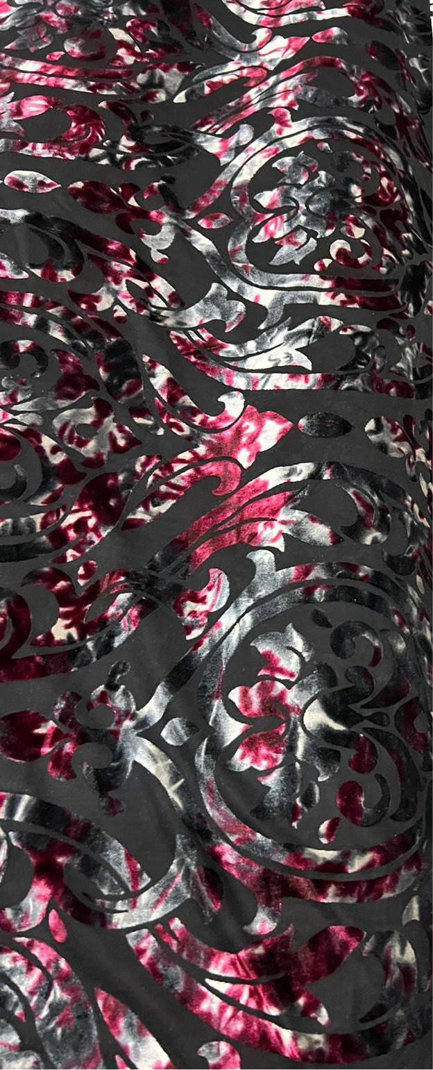 New luxury burnout stretch velvet tie dye 4-way stretch 58/60”sold by the YD.ships worldwide from Los Angeles California USA.