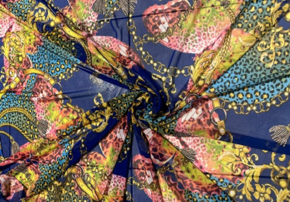 Butterfly baroque design print on power mesh nylon spandex 4-way stretch 58/60”Sold by the YD.Ships worldwide from Los Angeles CA.