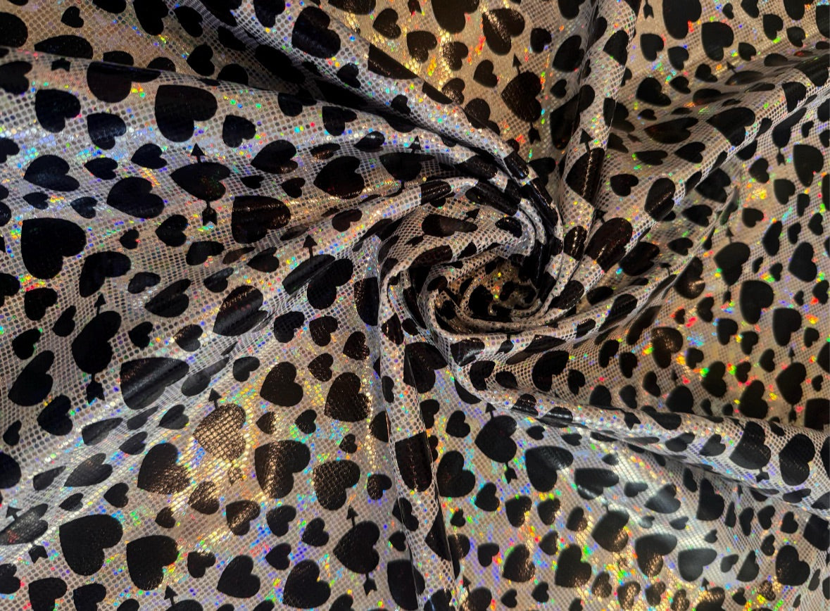 New valentine hearts broken glass hologram design nylon spandex 4-stretch 58/60”sold by the YD.ships worldwide from Los Angeles California
