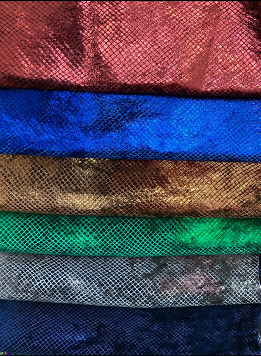 New Reptile Scales design print on metallic stretch velvet poly spandex 4way stretch 58/60” by the YD.Ships worldwide from Los Angeles CA.