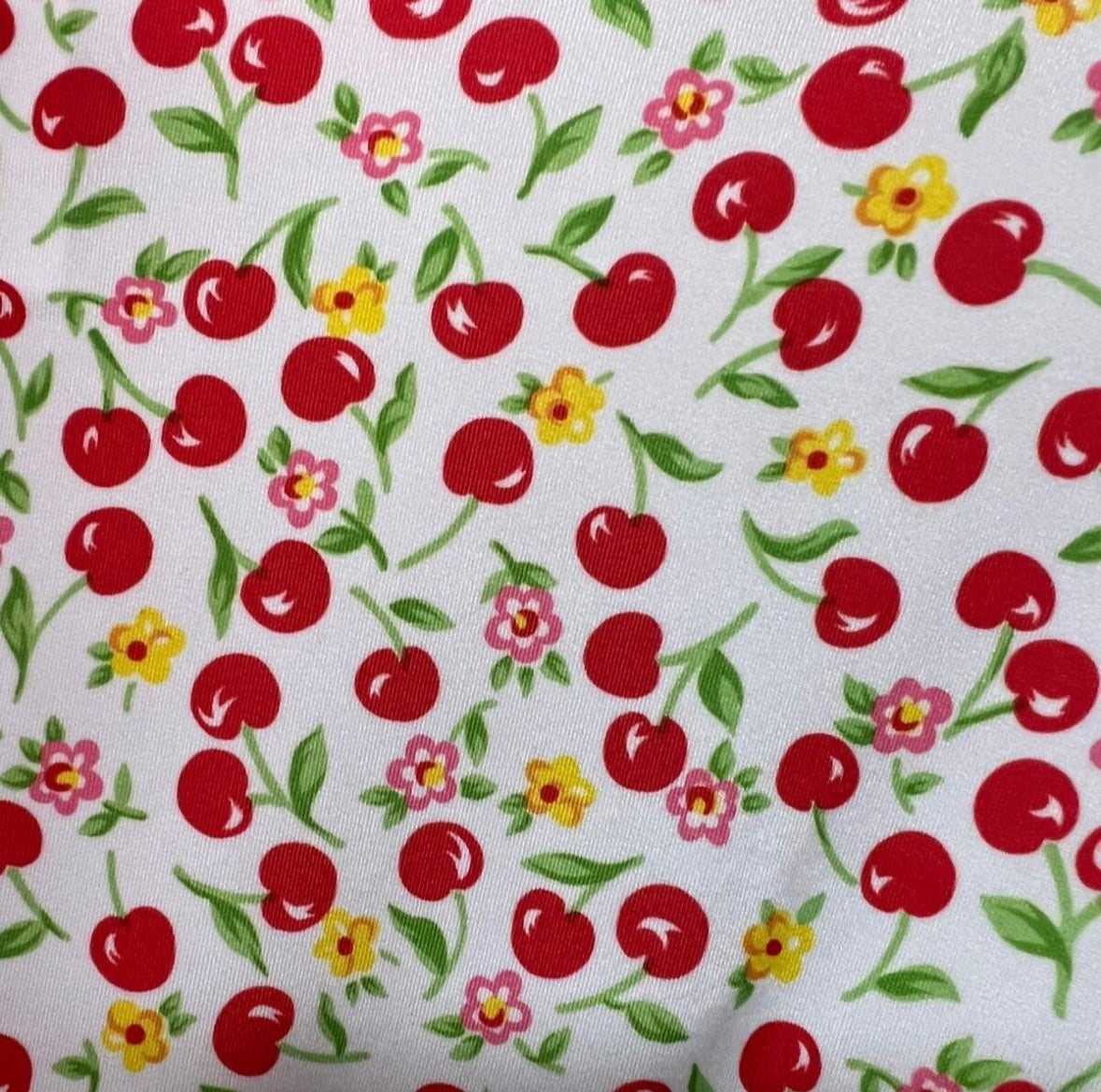 New cherry design print on the best quality nylon 4-way stretch 58/60 sold by DY. Ships Worldwide from Los Angeles California USA