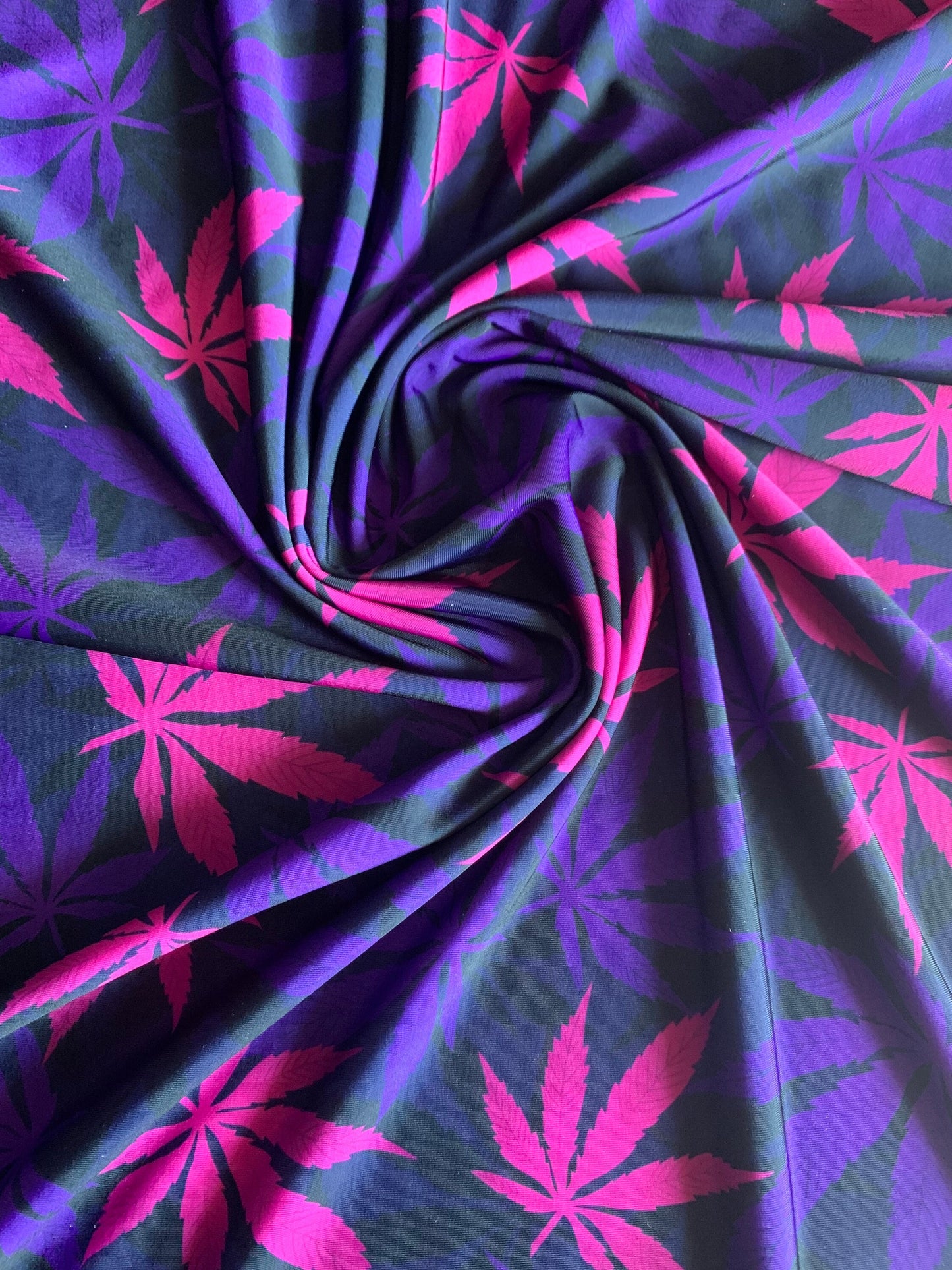 Herb Cannabis leaf design print on nylon spandex 4-way stretch 58/60 sold by the YD. ships Worldwide from Los Angeles California USA