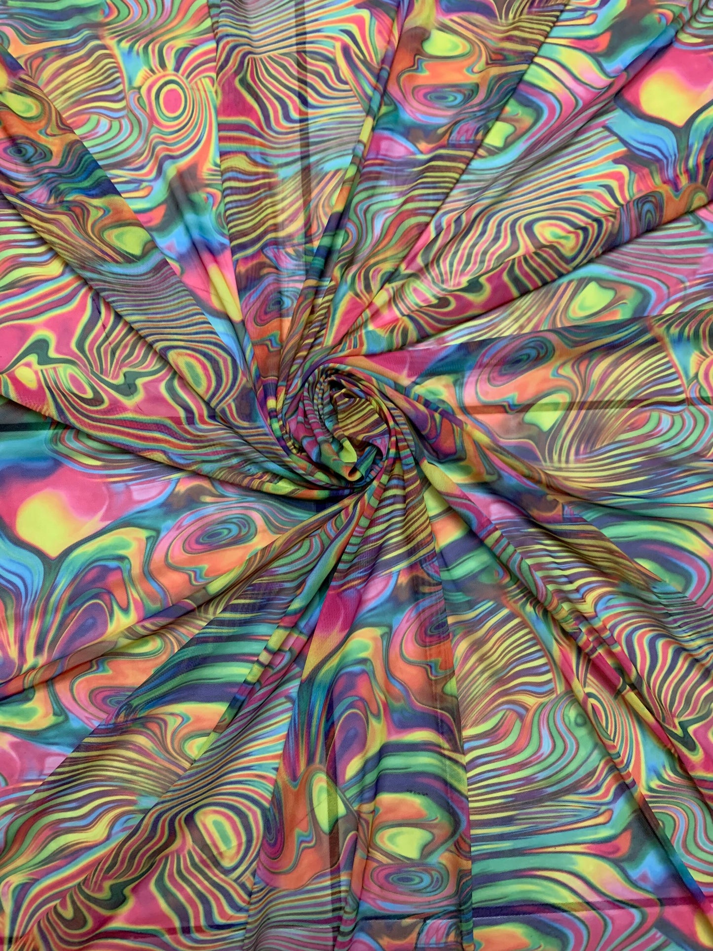 Molten lava art power mesh design 4-way stretch 58/69”sold by the YD. ships worldwide from Los Angeles California USA