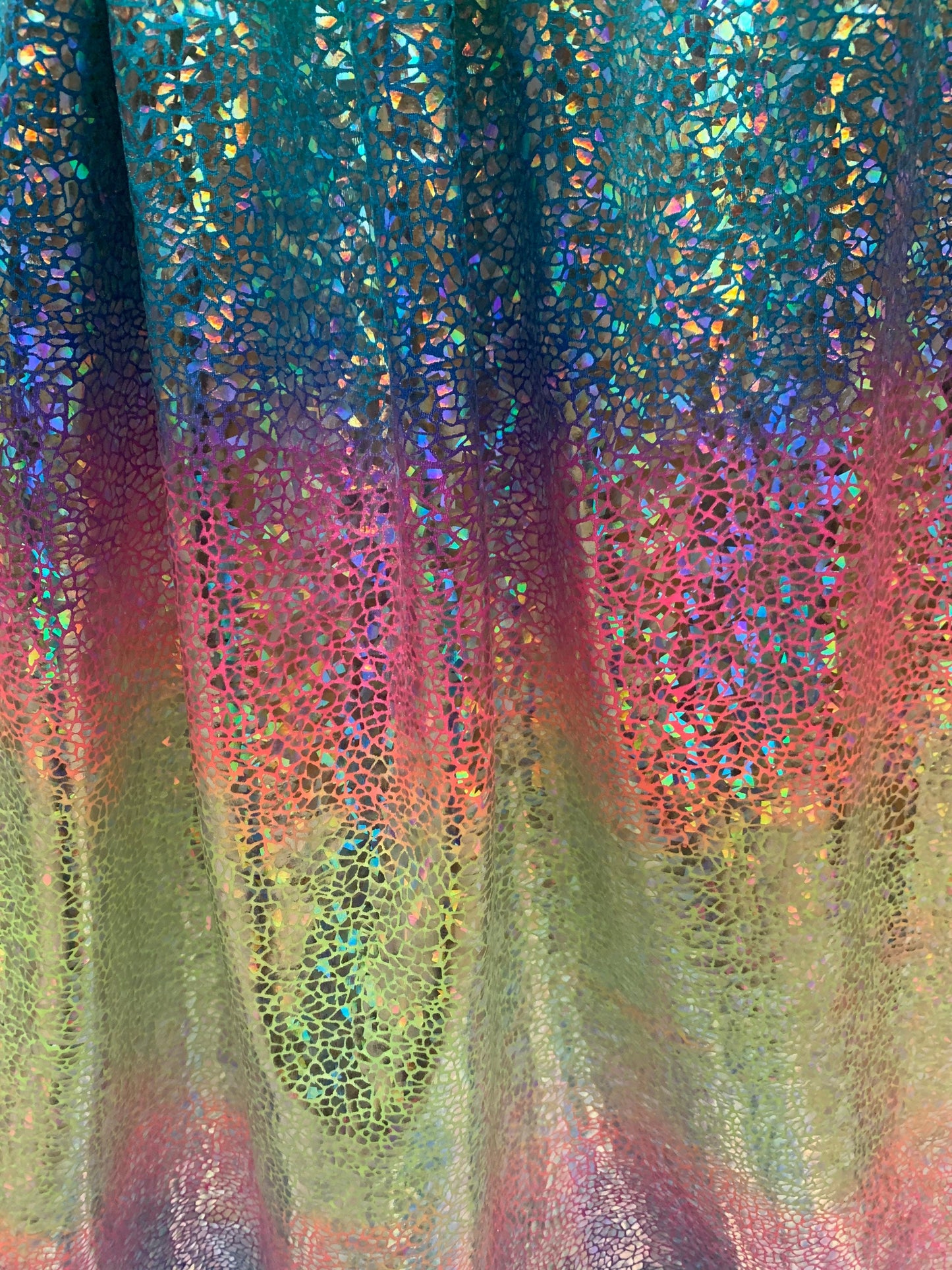 Rainbow tie dye skin snake metallic print on nylon spandex4-way stretch 58/60”sold by the YD.ships worldwide from Los Angeles California USA