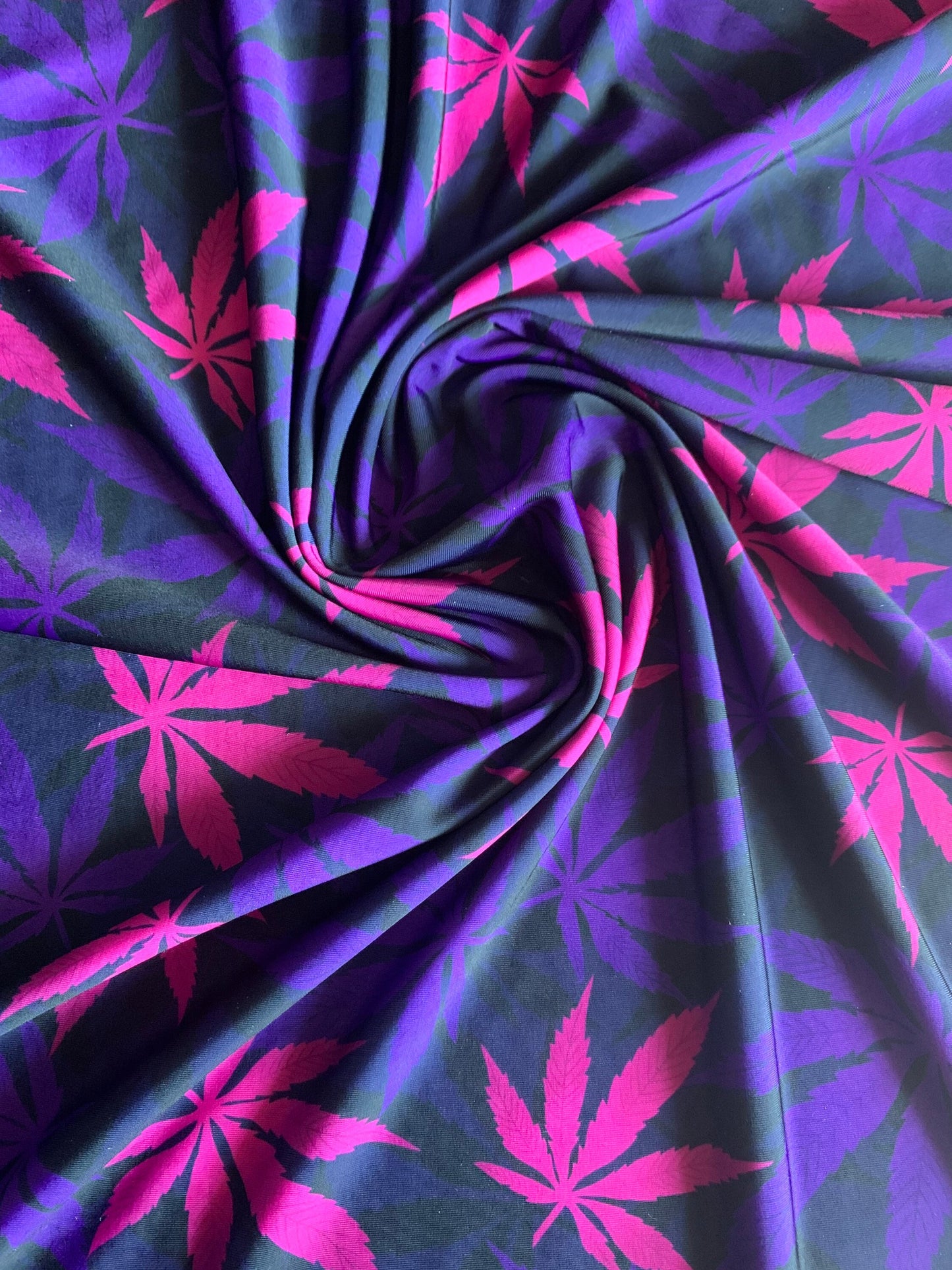 Herb Cannabis leaf design print on nylon spandex 4-way stretch 58/60 sold by the YD. ships Worldwide from Los Angeles California USA