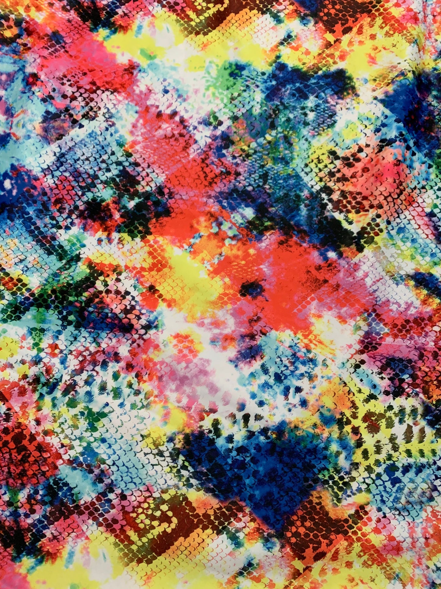 New Anaconda tie dye design print on the nylon spandex 4-way stretch 58/60”sold by the YD.ships worldwide from Los Angeles California USA.