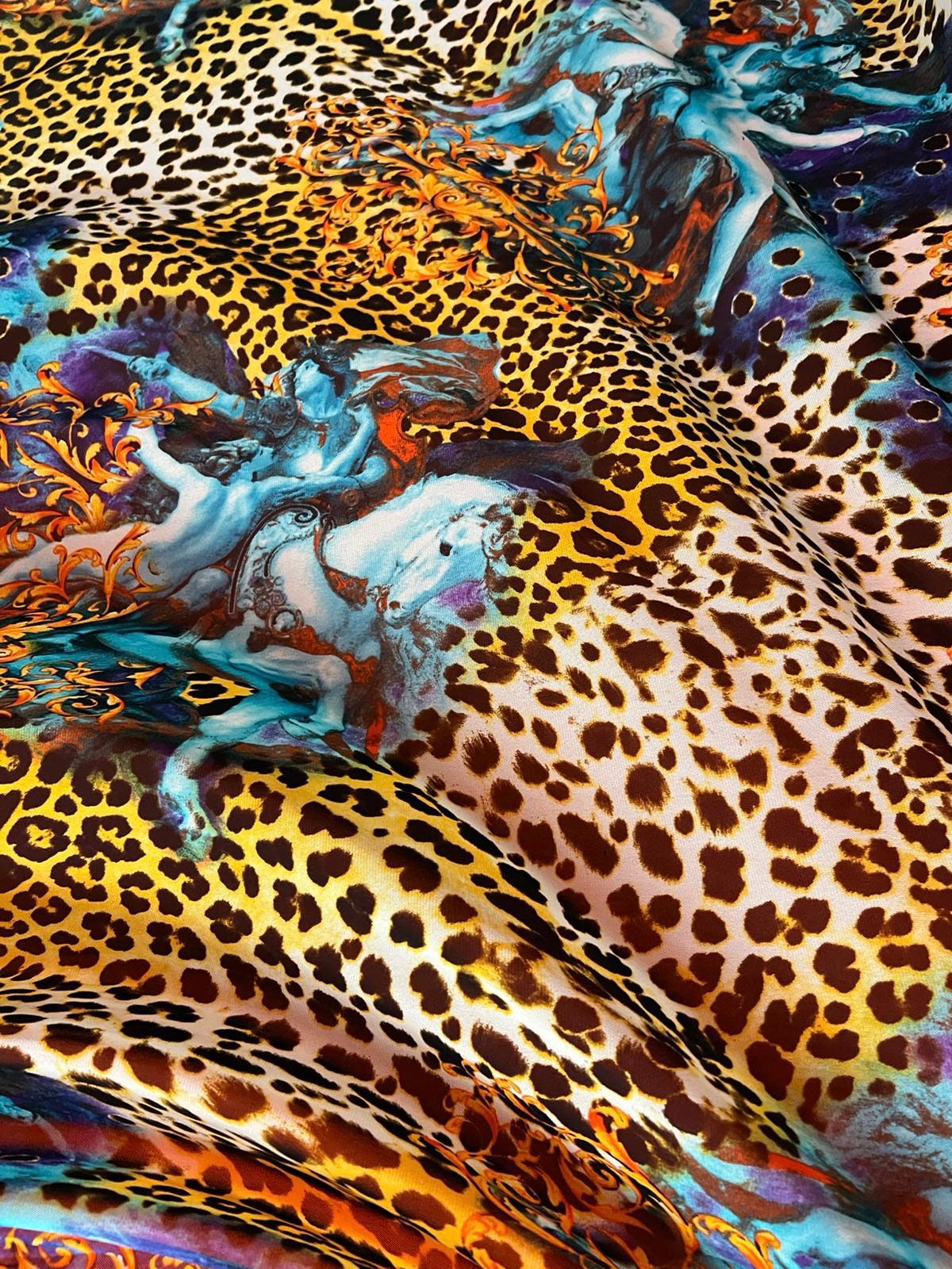 New cheetah design print on power mesh 4-way stretch 58/60”sold by the YD. Ships worldwide from Los Angeles California USA.