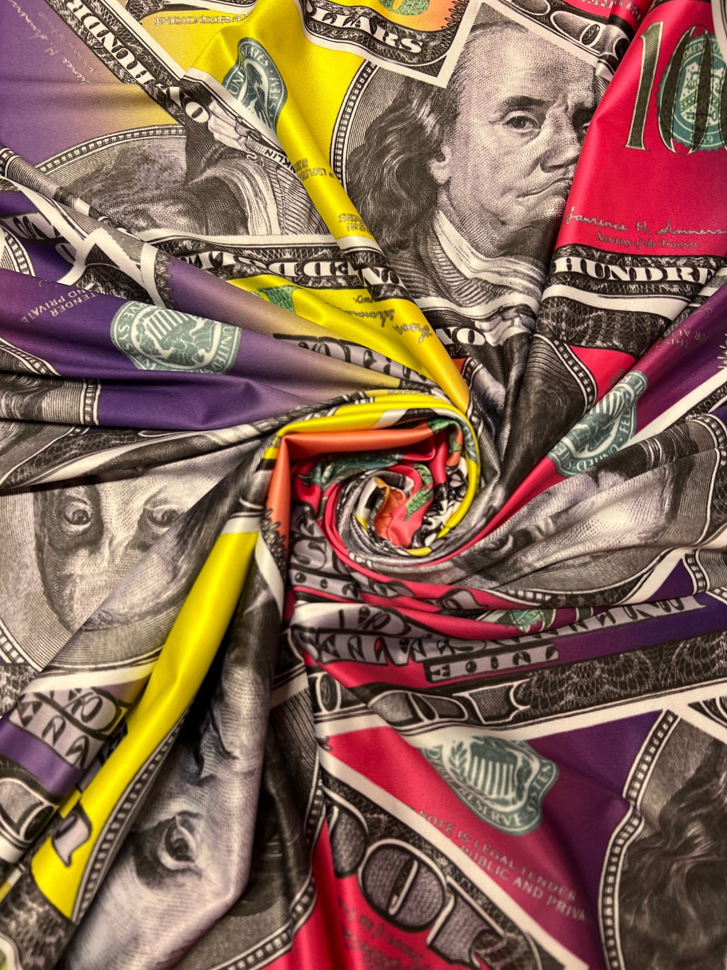 Multicolor money design print on the best quality of nylon spandex 4-stretch 58/60”sold by the YD.ships worldwide from Los Angeles CA