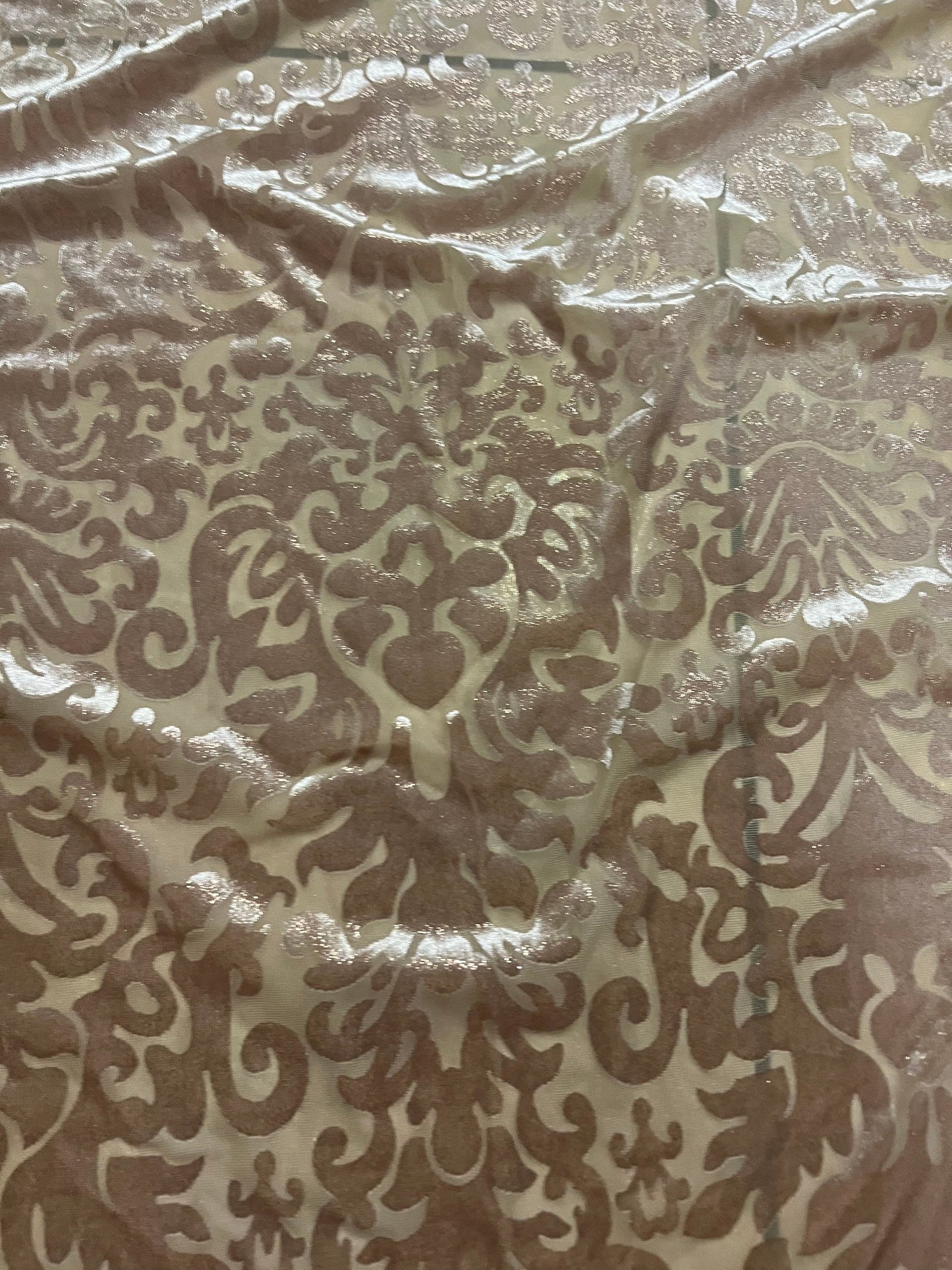 Stretch burnout velvet modern design light champagne color 4-way stretch 58/60 sold by the YD. Ships worldwide from Los Angeles CA USA.
