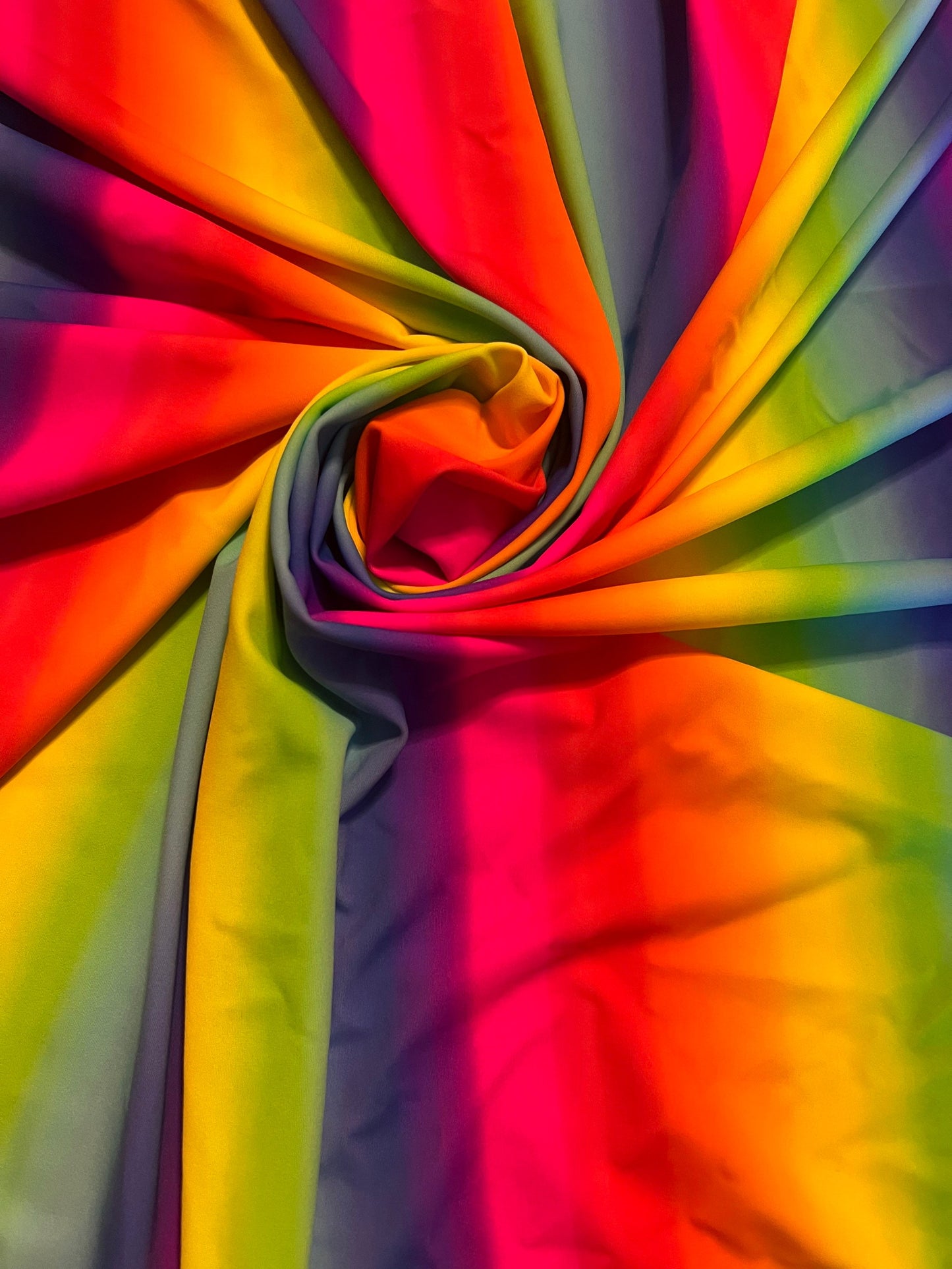 New Rainbow neon colors design print on the best quality of nylon spandex 4-stretch 58/60”sold by the YD. Ships worldwide from LA CA.