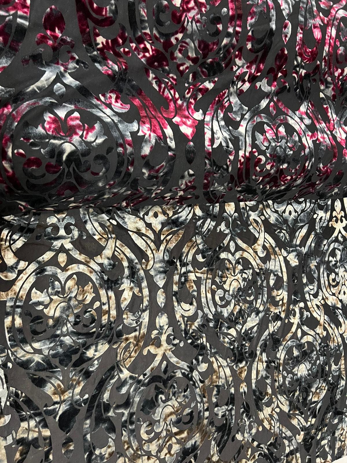 New luxury burnout stretch velvet tie dye 4-way stretch 58/60”sold by the YD.ships worldwide from Los Angeles California USA.