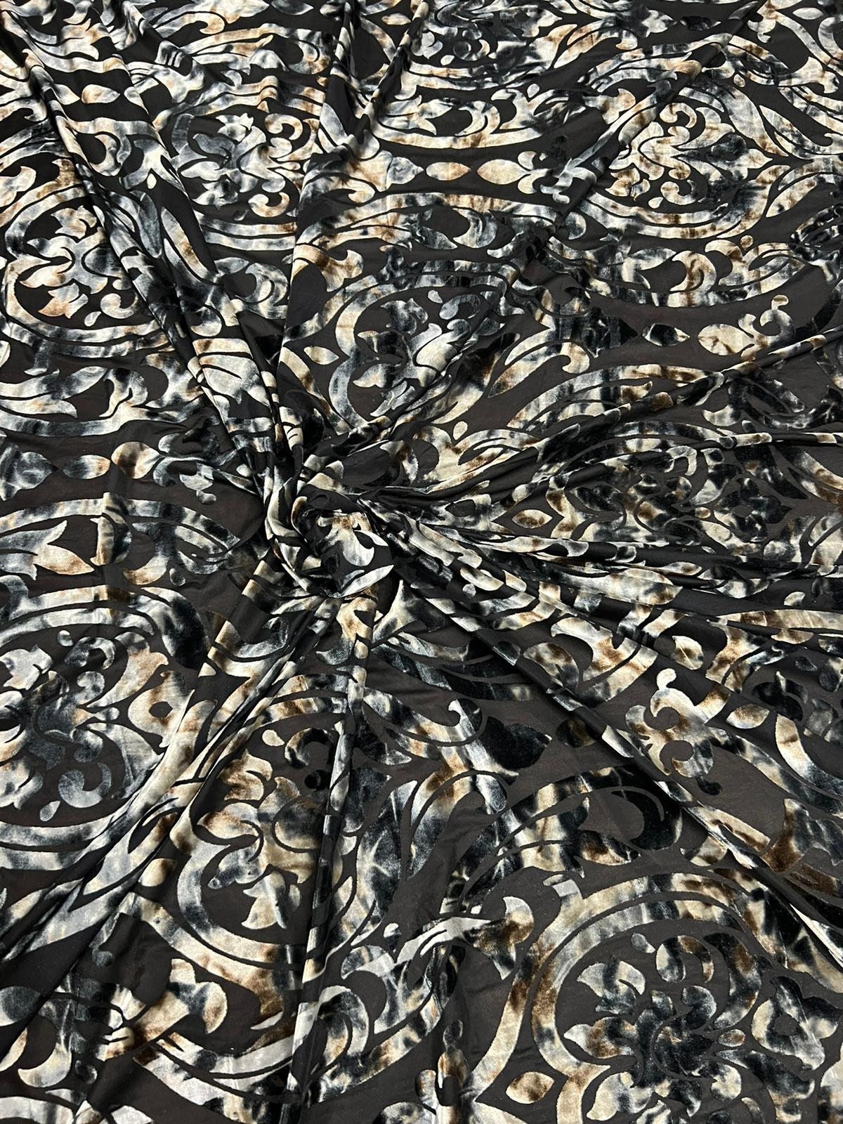 New luxury burnout stretch velvet tie dye 4-way stretch 58/60”sold by the YD.ships worldwide from Los Angeles California USA.