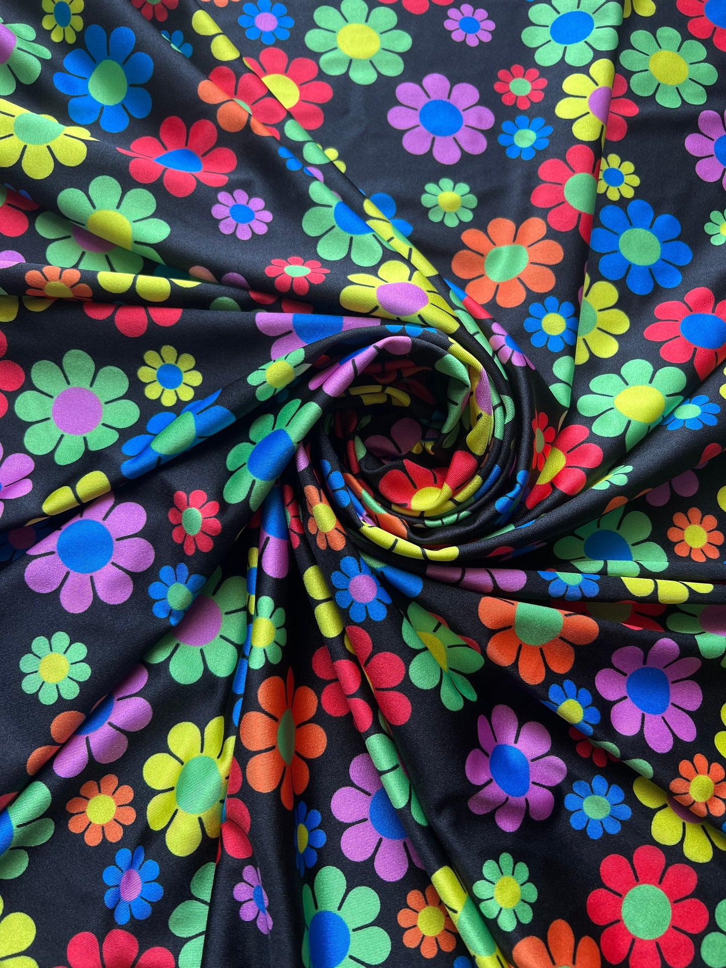 Margarita flower design print on the best quality of nylon spandex 4-stretch 58/60”sold by the YD.ships worldwide from Los Angeles CA USA.