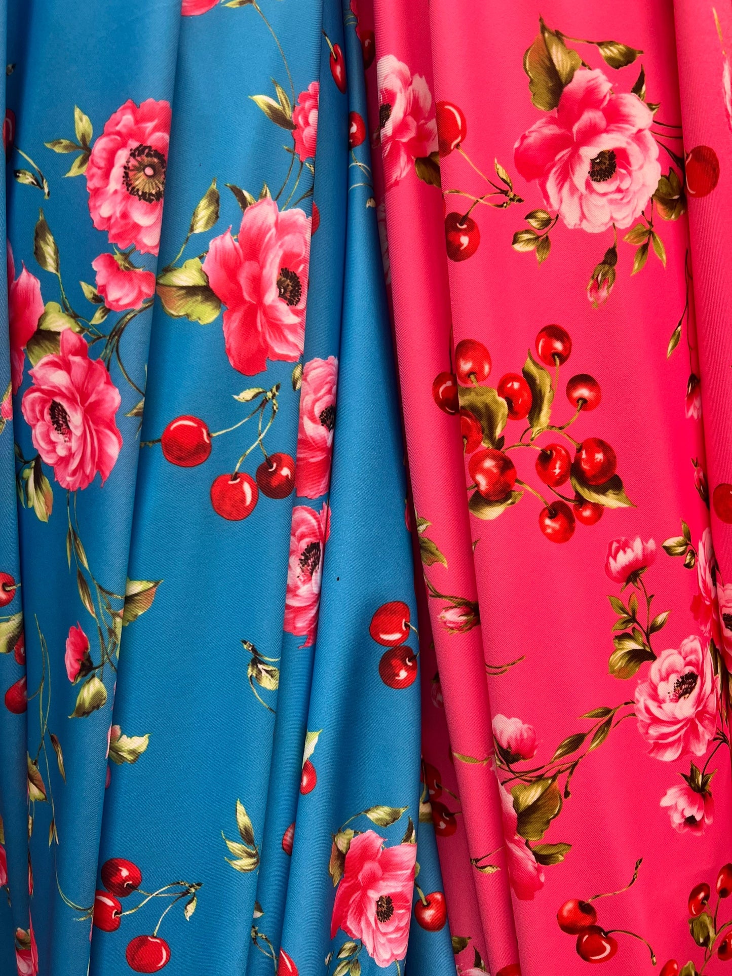 Adabella roses and cherries design print on the best quality of nylon spandex 4-stretch 58/60 sold by the YD.Ships worldwide from LA.