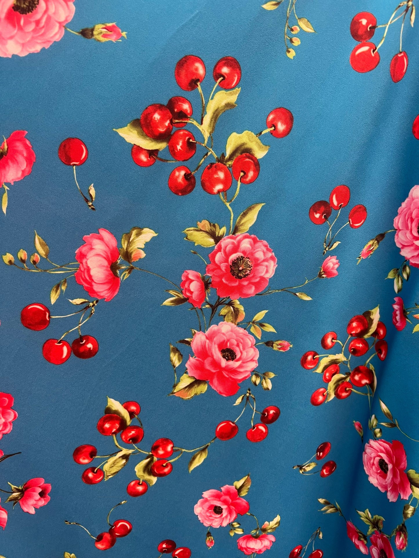 Adabella roses and cherries design print on the best quality of nylon spandex 4-stretch 58/60 sold by the YD.Ships worldwide from LA.