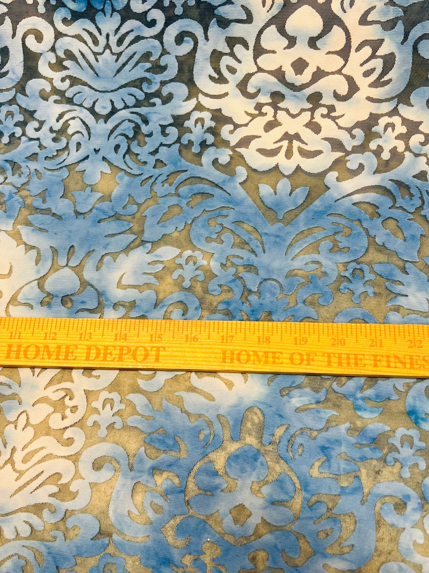 Damask tie dye design burnout mesh 2-way stretch 58/60”Sold by the YD. Ships worldwide from Los Angeles California USA