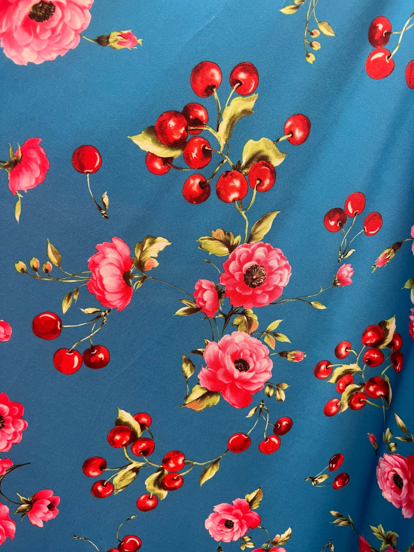 Adabella roses and cherries design print on the best quality of nylon spandex 4-stretch 58/60 sold by the YD.Ships worldwide from LA.