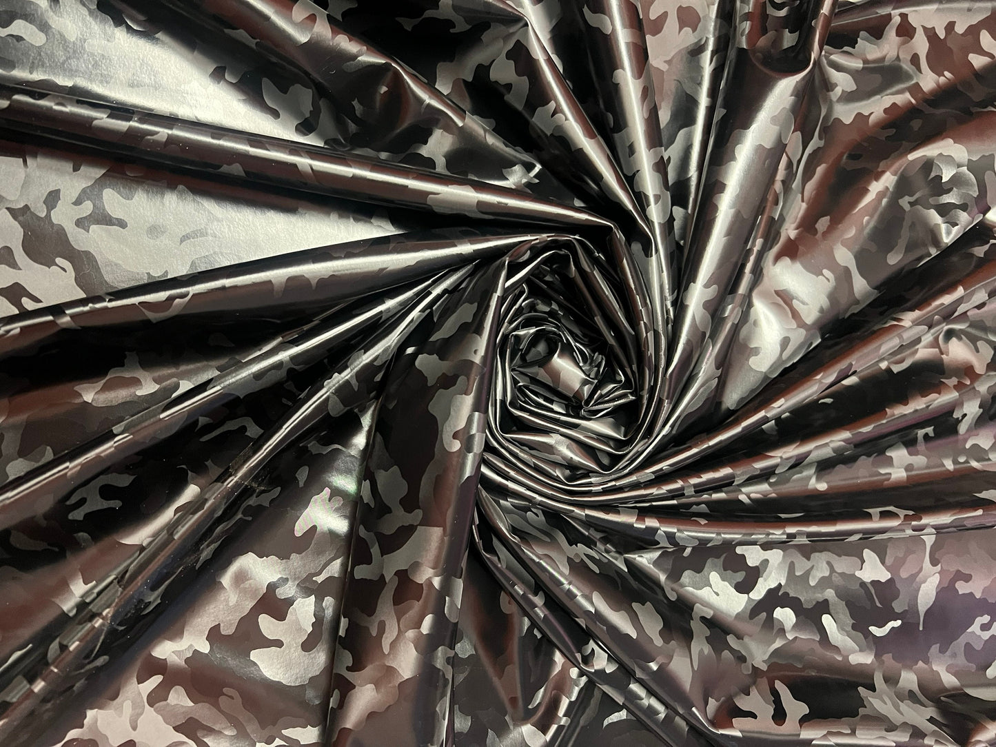 Great shining vinyl 3D camouflage design 4-way stretch 58/60”sold by the YD.Ships worldwide from Los Angeles California USA