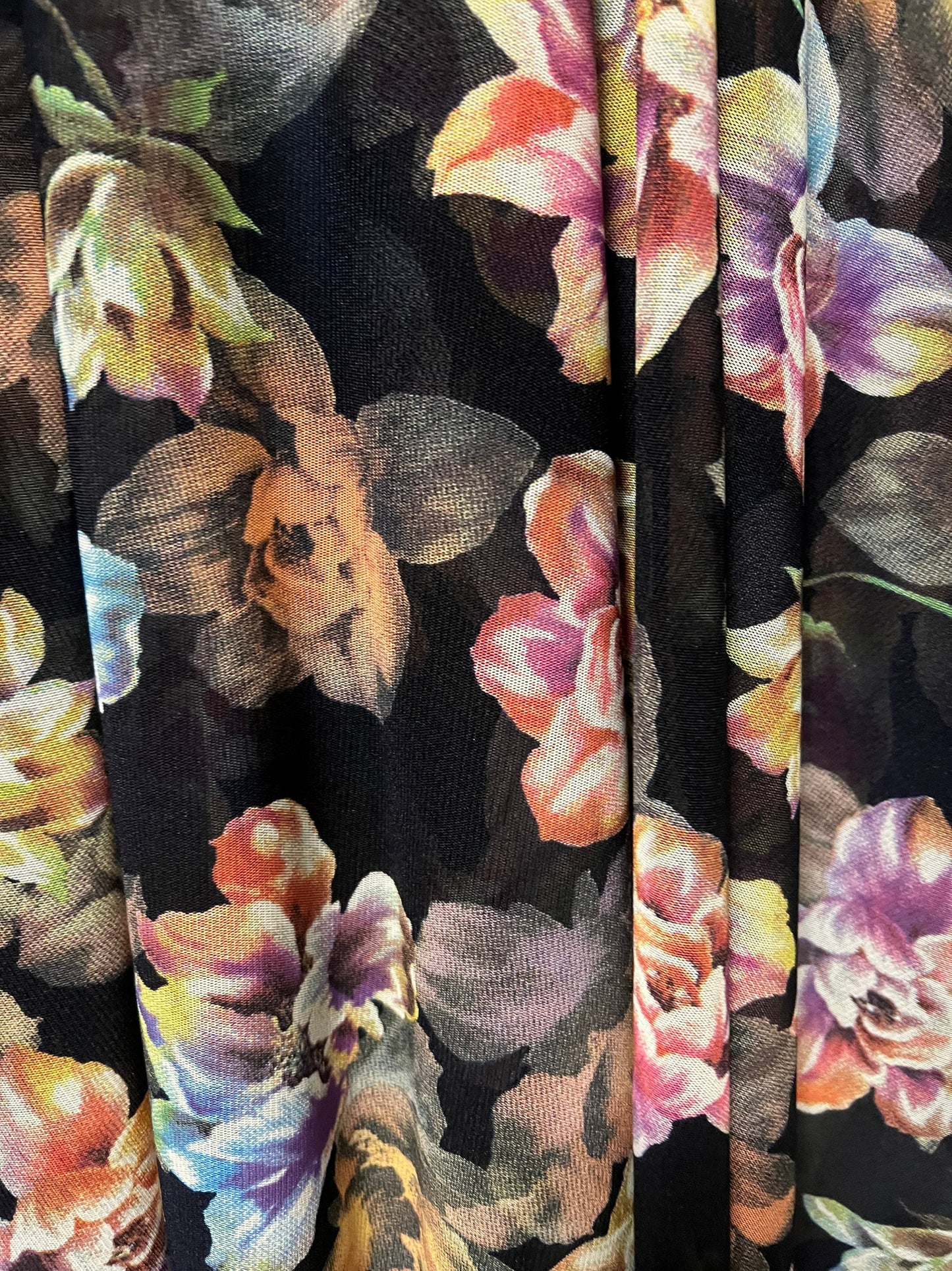 Victoria flowers design print on the best quality of power mesh4-way stretch 58/60” sold by the YD.Ships worldwide from Los Angeles CA.