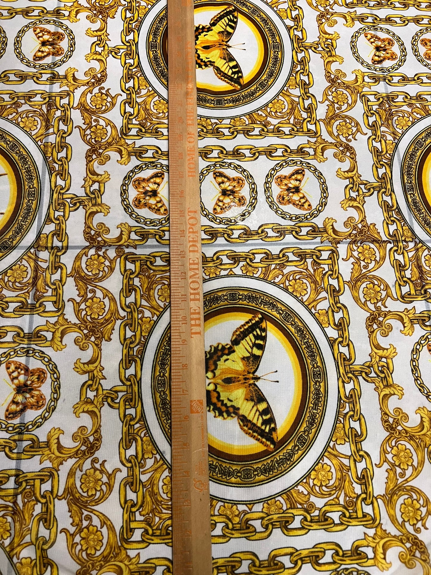New chain and butterfly design print on the best quality of power mesh4-stretch 58/60”sold by the YD.Ships worldwide from Los Angeles CA.