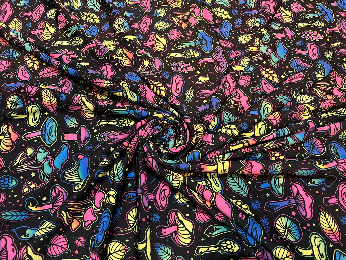 Colorful Mushrooms pattern design print on the best quality of nylon 4-way stretch 58/60”Sold by the YD.Ships worldwide from Los Angeles CA.