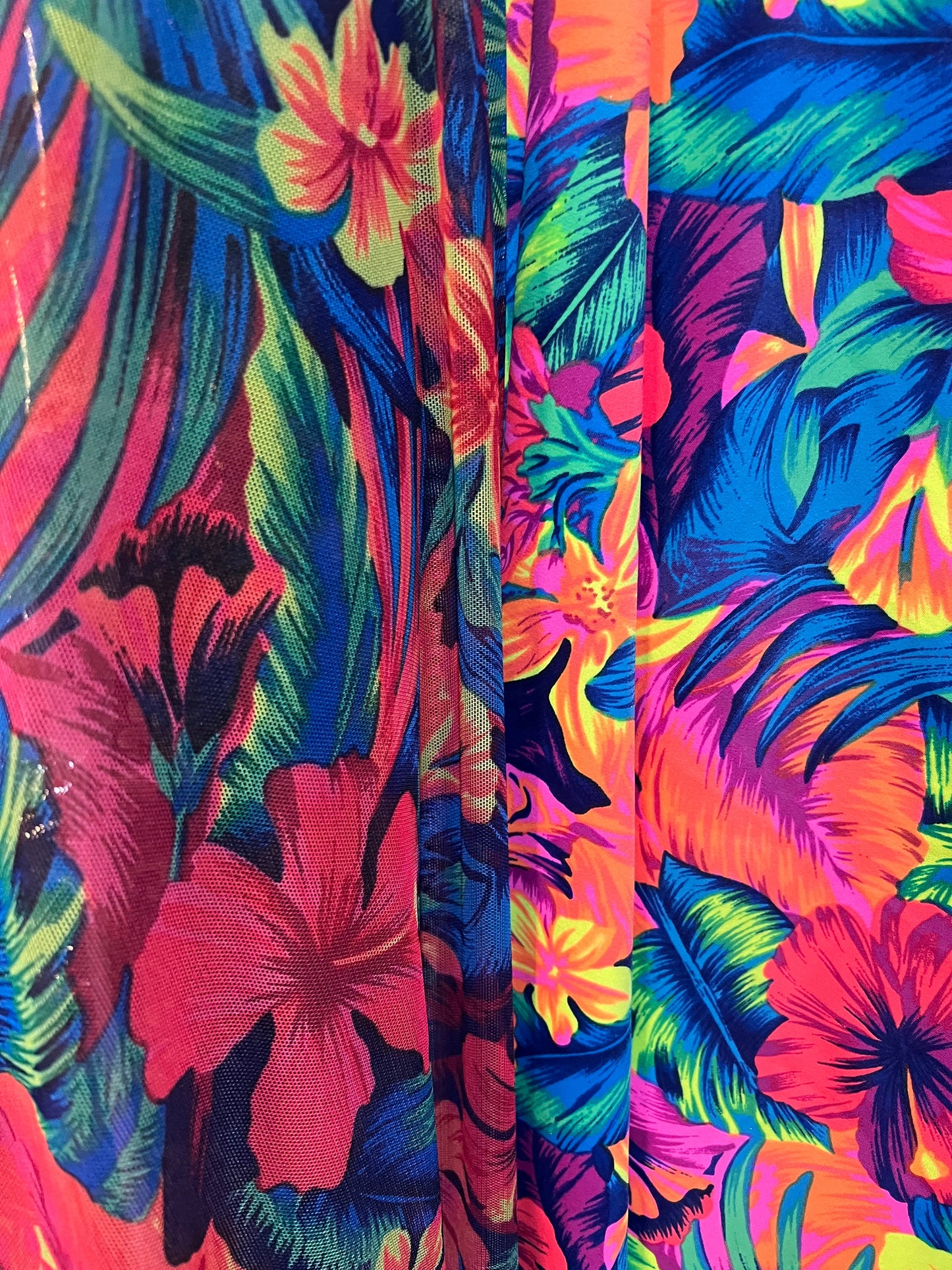 New Hawaiian flowers design print on the best quality of nylon spandex and mesh 4-way stretch 58/60”sold by the YD.Ships worldwide from LA.