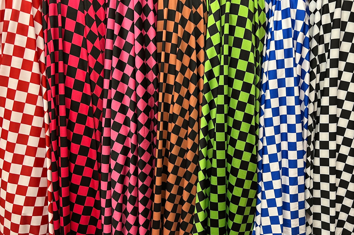 New Checkered pattern design print on the best quality of nylon spandex 4way stretch 58/60”sold by the YD.ships worldwide from Los Angeles
