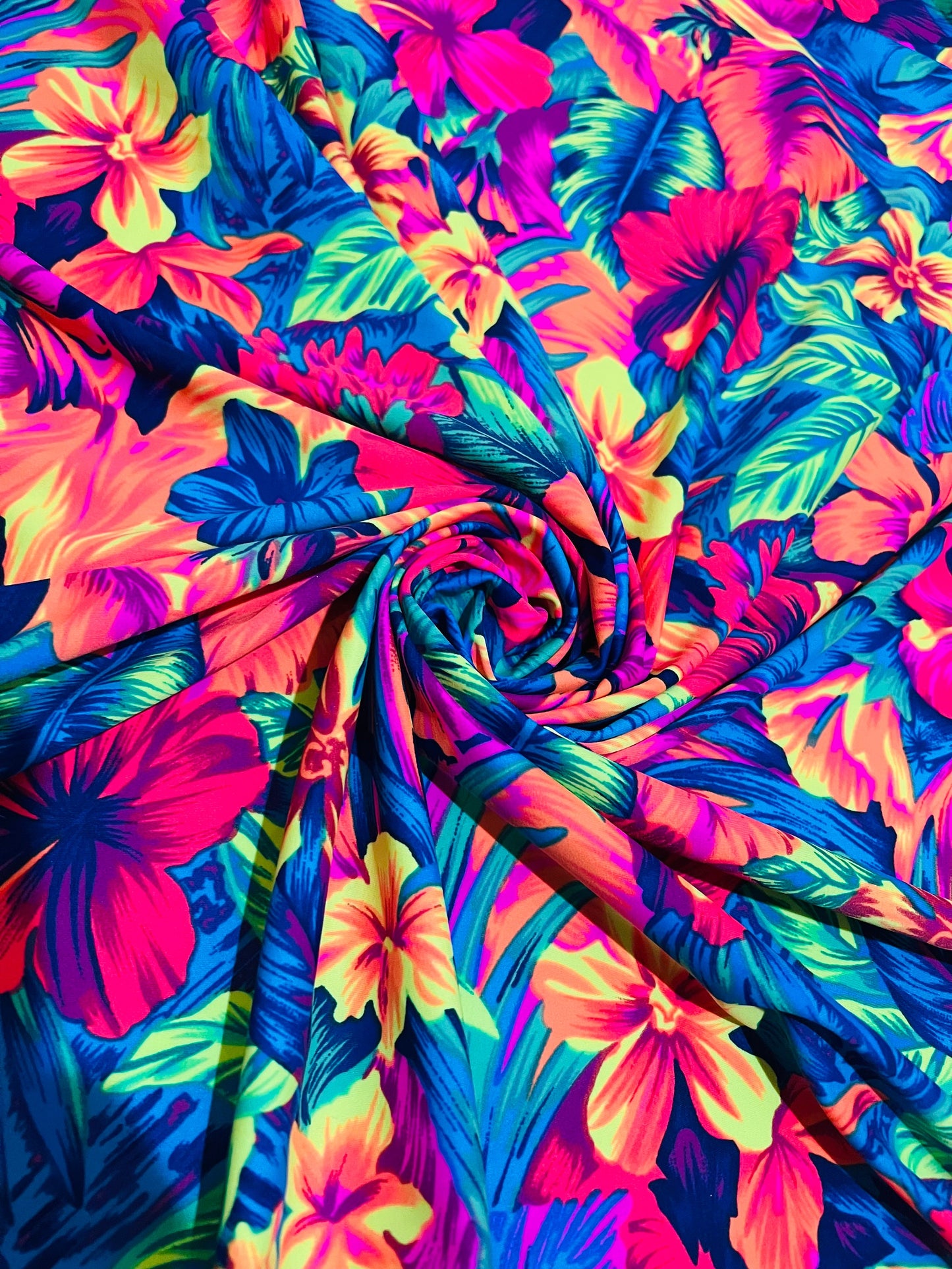 New Hawaiian flowers design print on the best quality of nylon spandex and mesh 4-way stretch 58/60”sold by the YD.Ships worldwide from LA.