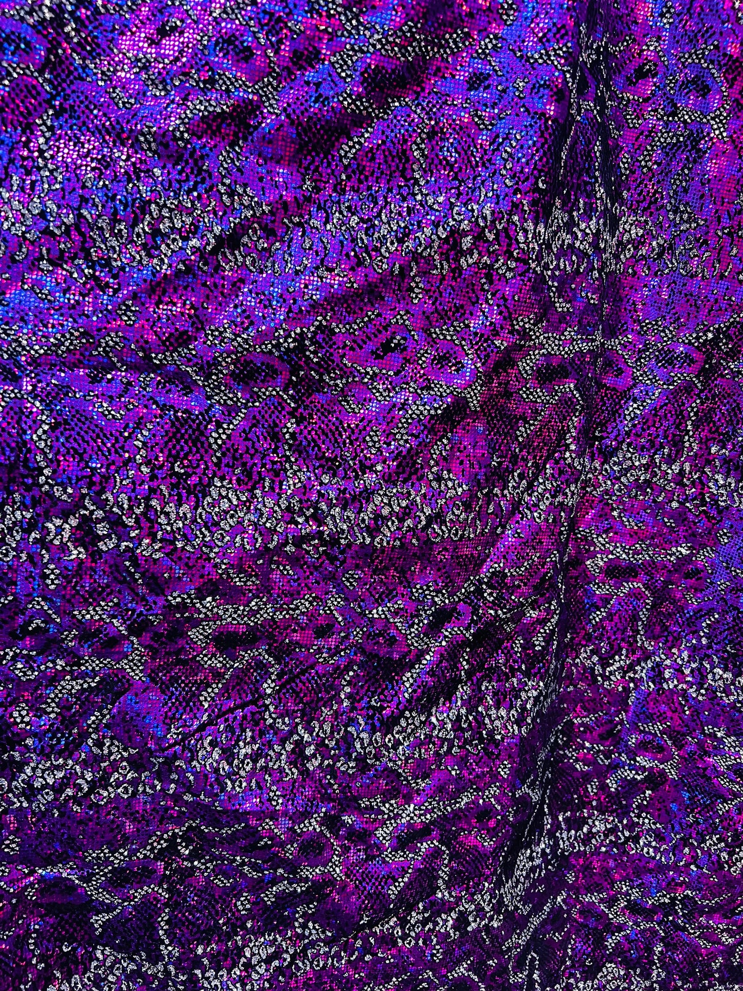 New piton skin design hologram metallic with flocking nylon spandex 4-way stretch 58/60”sold by the YD.Ships worldwide from Los Angeles CA.