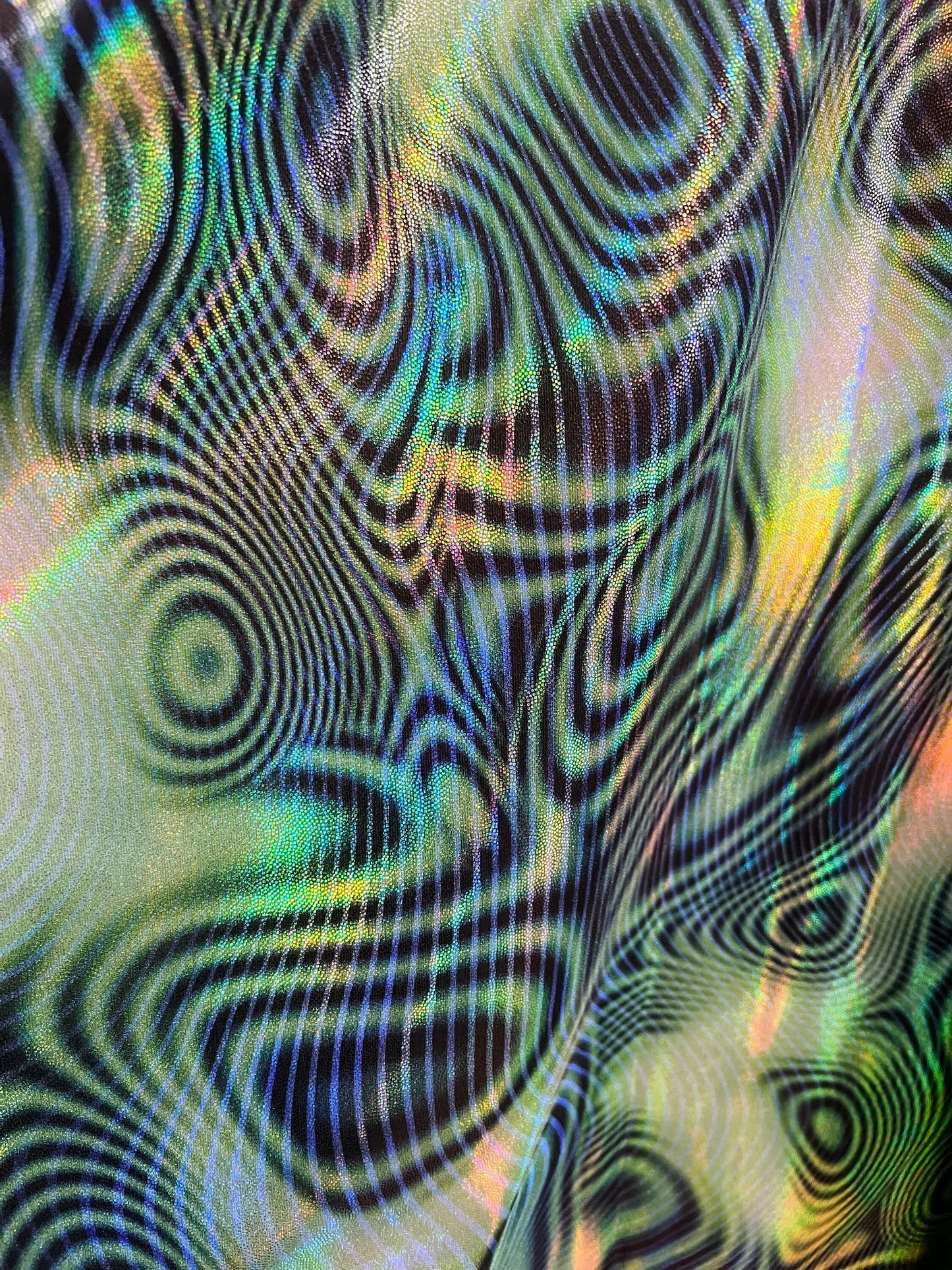 Abstract lava design lacer hologram metallic nylon spandex 4-way stretch 58/60”sold by the YD.Ships worldwide from Los Angeles California.