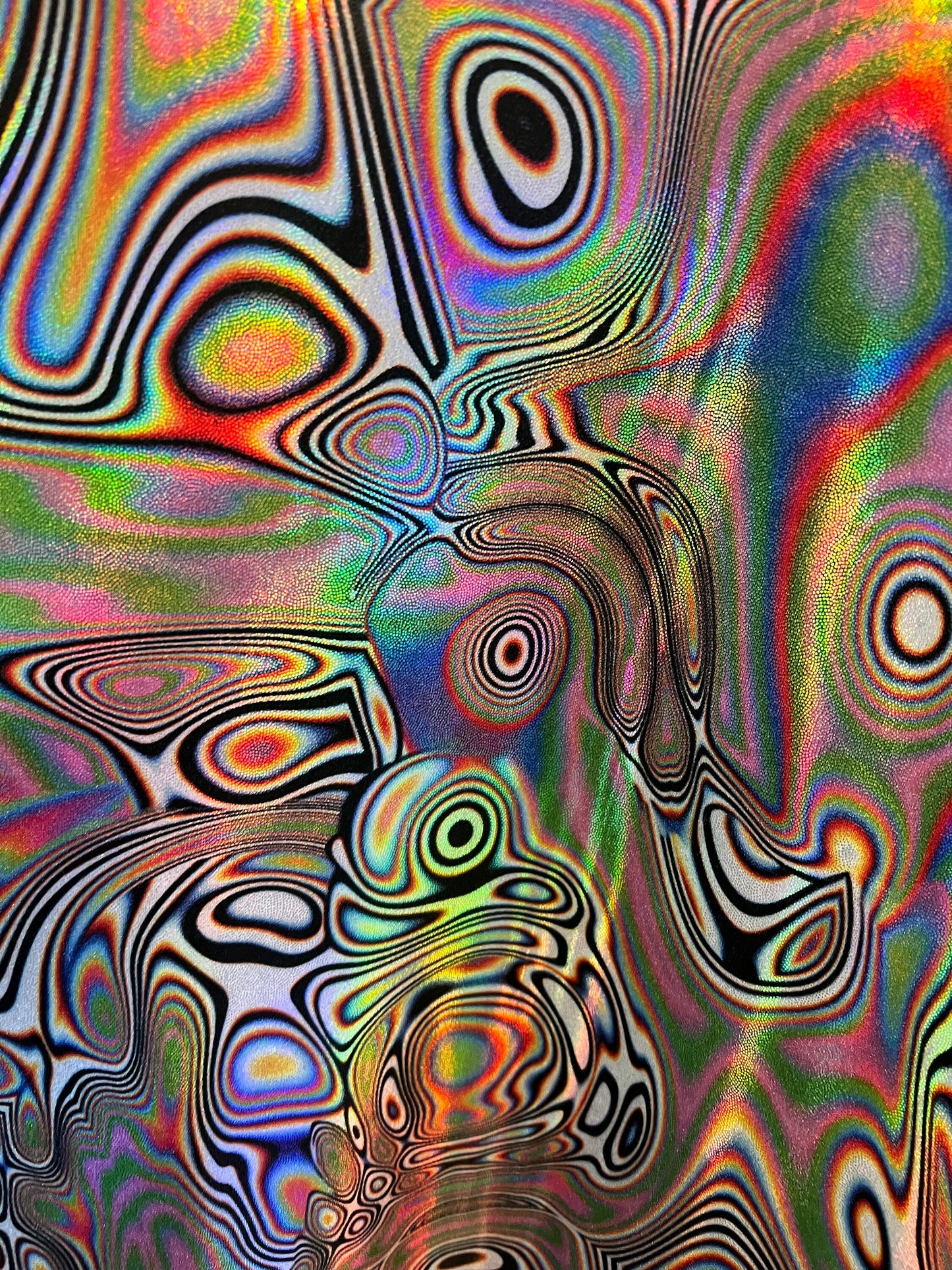 Abstract lava design lacer hologram metallic nylon spandex 4-way stretch 58/60”sold by the YD.Ships worldwide from Los Angeles California.