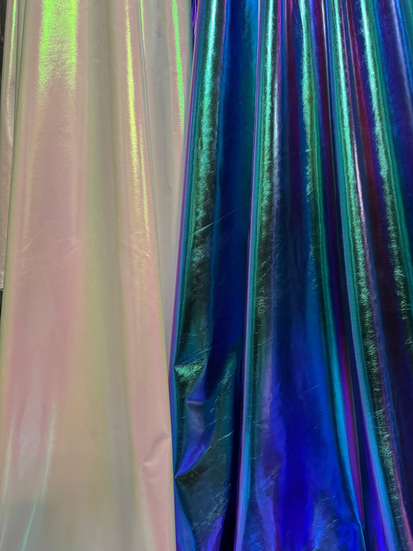 New iridescent all over foil design metallic nylon spandex 4-stretch 58/60”Sold by the YD.Ships worldwide from Los Angeles California USA.