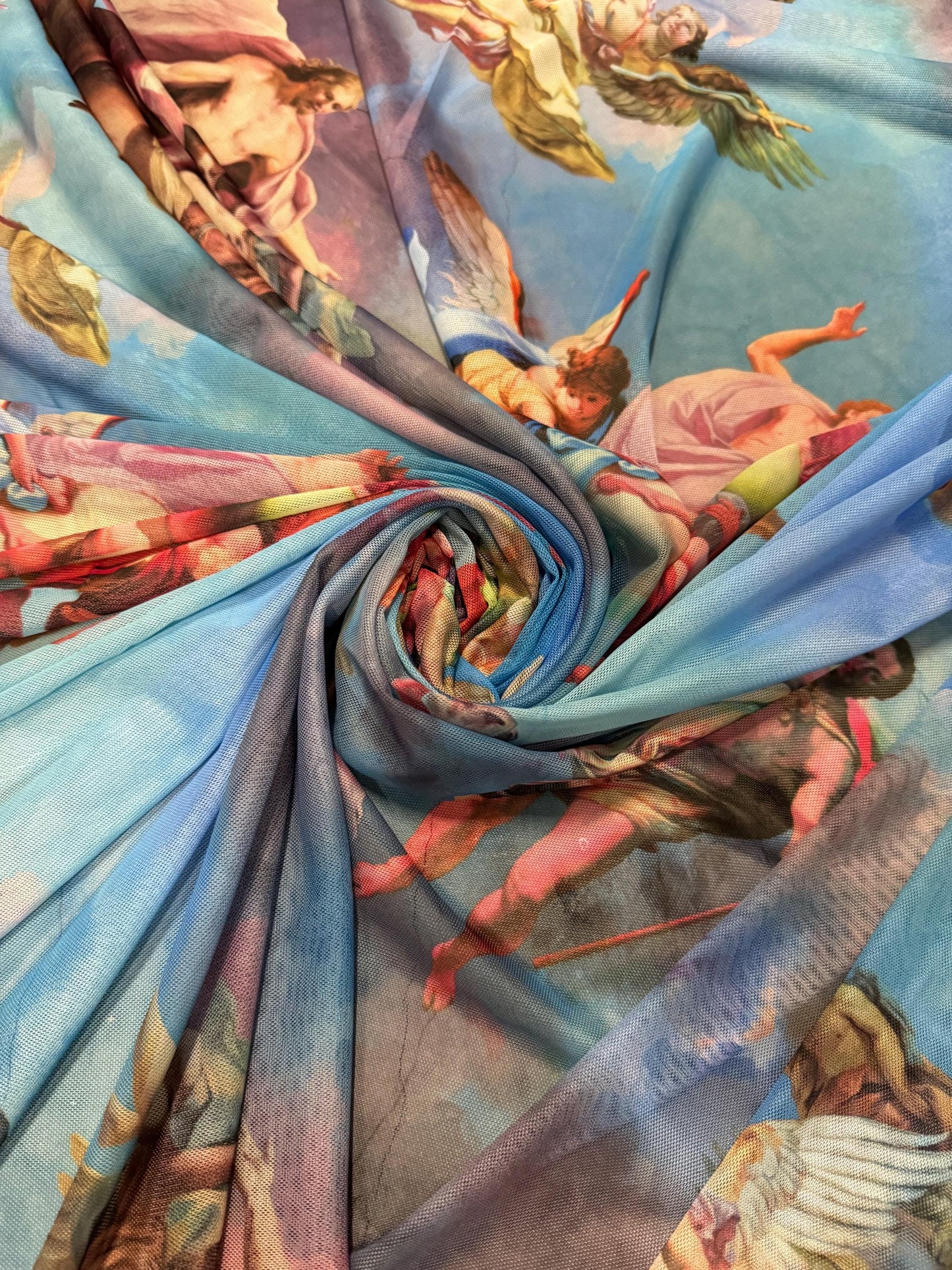 NEW celestial design print on power mesh 4-way stretch 58/60” sold by the YD.ships worldwide from Los Ángeles California USA