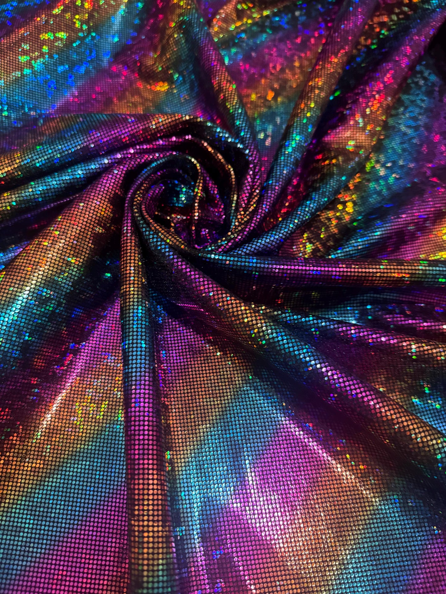 Holograma rainbow hologram broken glass design nylon spandex 4-stretch 58/60”sold by the YD.ships worldwide from Los Angeles California USA.