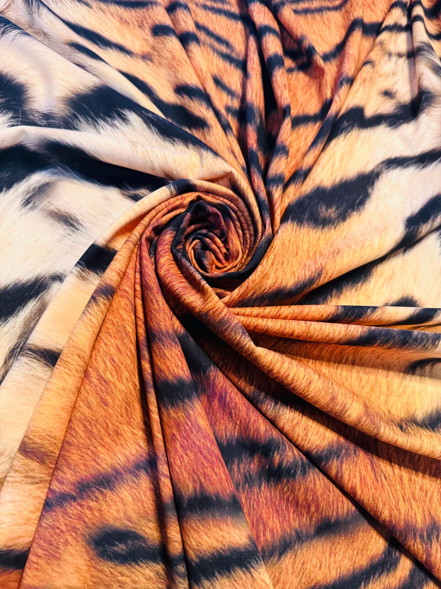 New Exotic tiger design print on the best quality of nylon spandex 4way stretch 58/60” Sold by the YD.Ships worldwide from LA