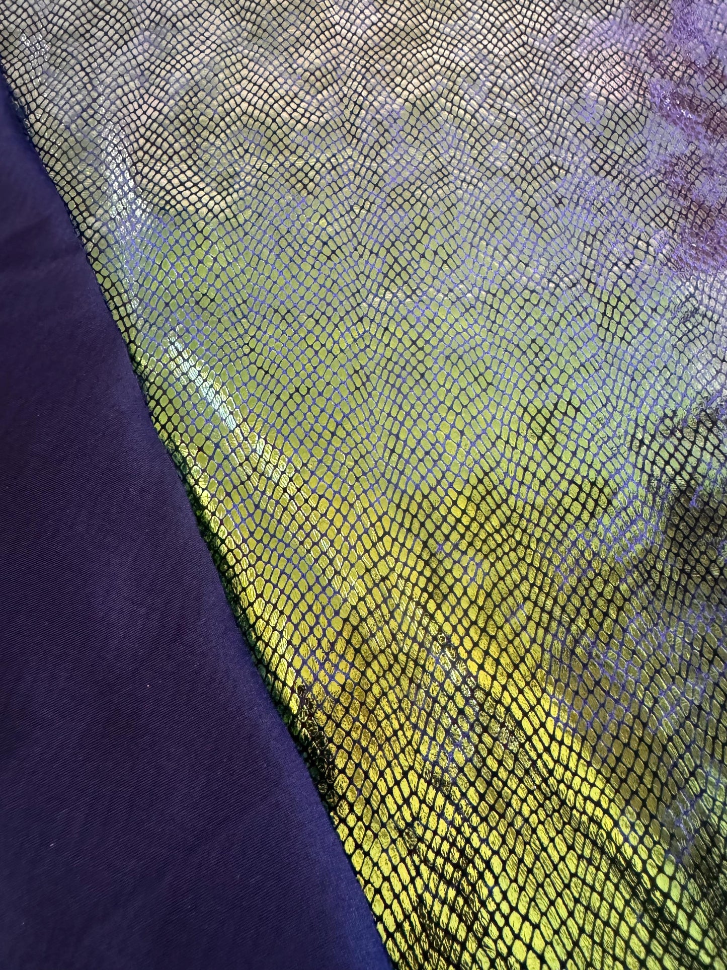 New skin snake design print on metallic stretch velvet poly spandex 4way stretch 58/60” by the YD.Ships worldwide from Los Angeles CA