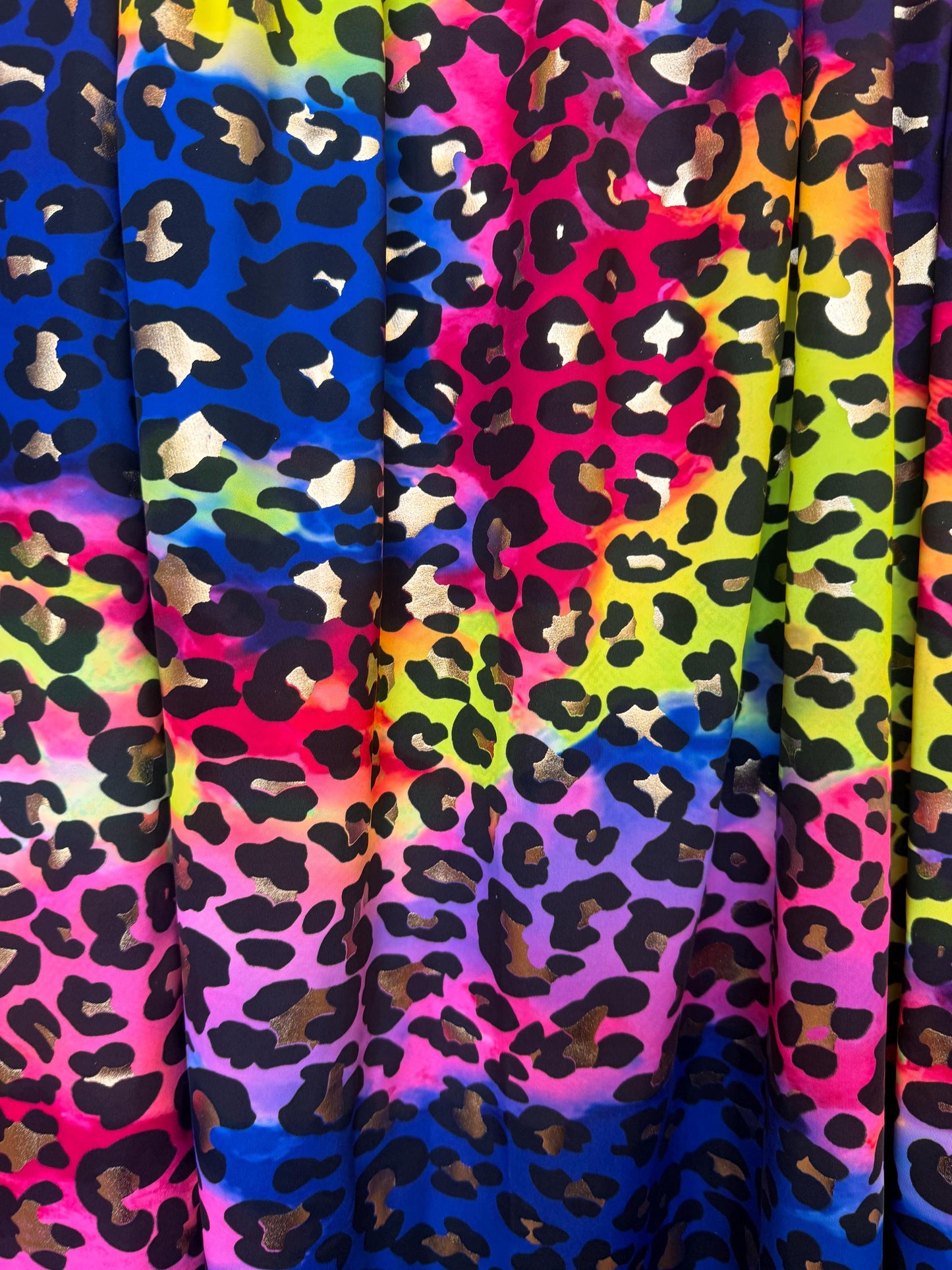 New colorful leopard design print on the best quality nylon spandex 4-way stretch 58/60”sold by the YD. ships worldwide from Los Angeles CA.