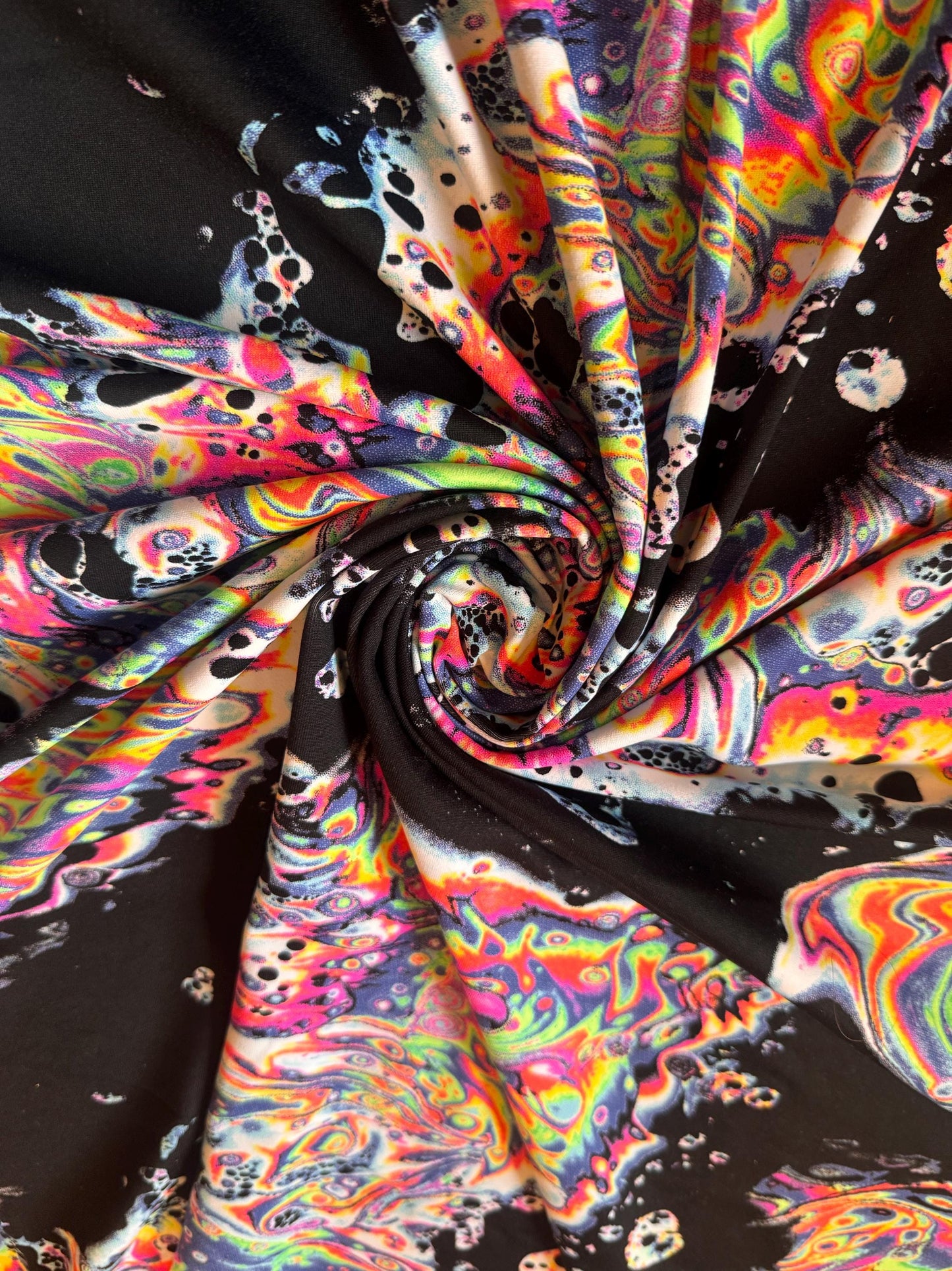 New modern abstract lava design print on the best quality of nylon spandex 4-way stretch 58/60”sold by the YD. Ships worldwide from LA