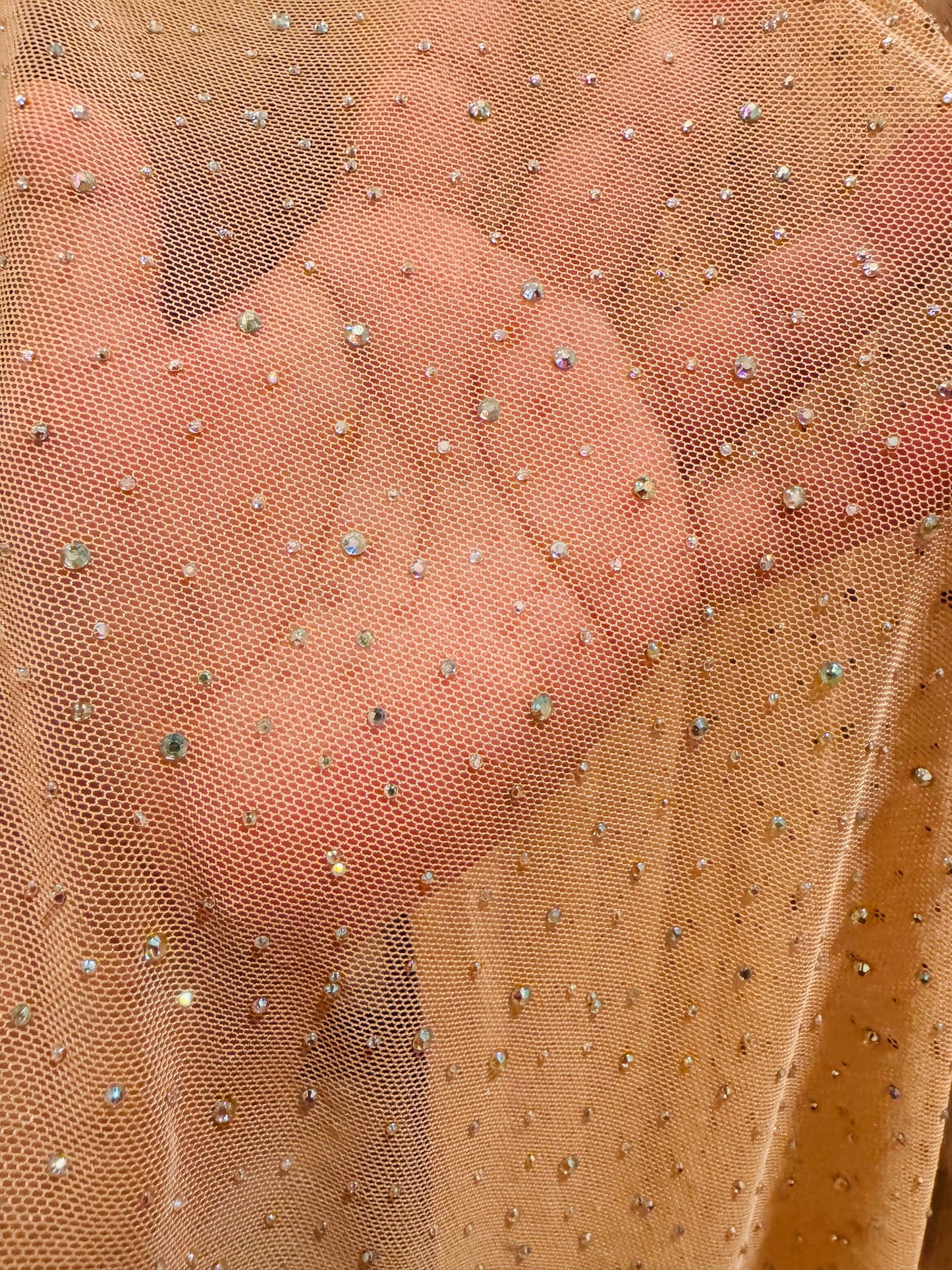 New power mesh with Rhinestones 4-way stretch 58/60” sold by the YD.ships worldwide from Los Ángeles California USA