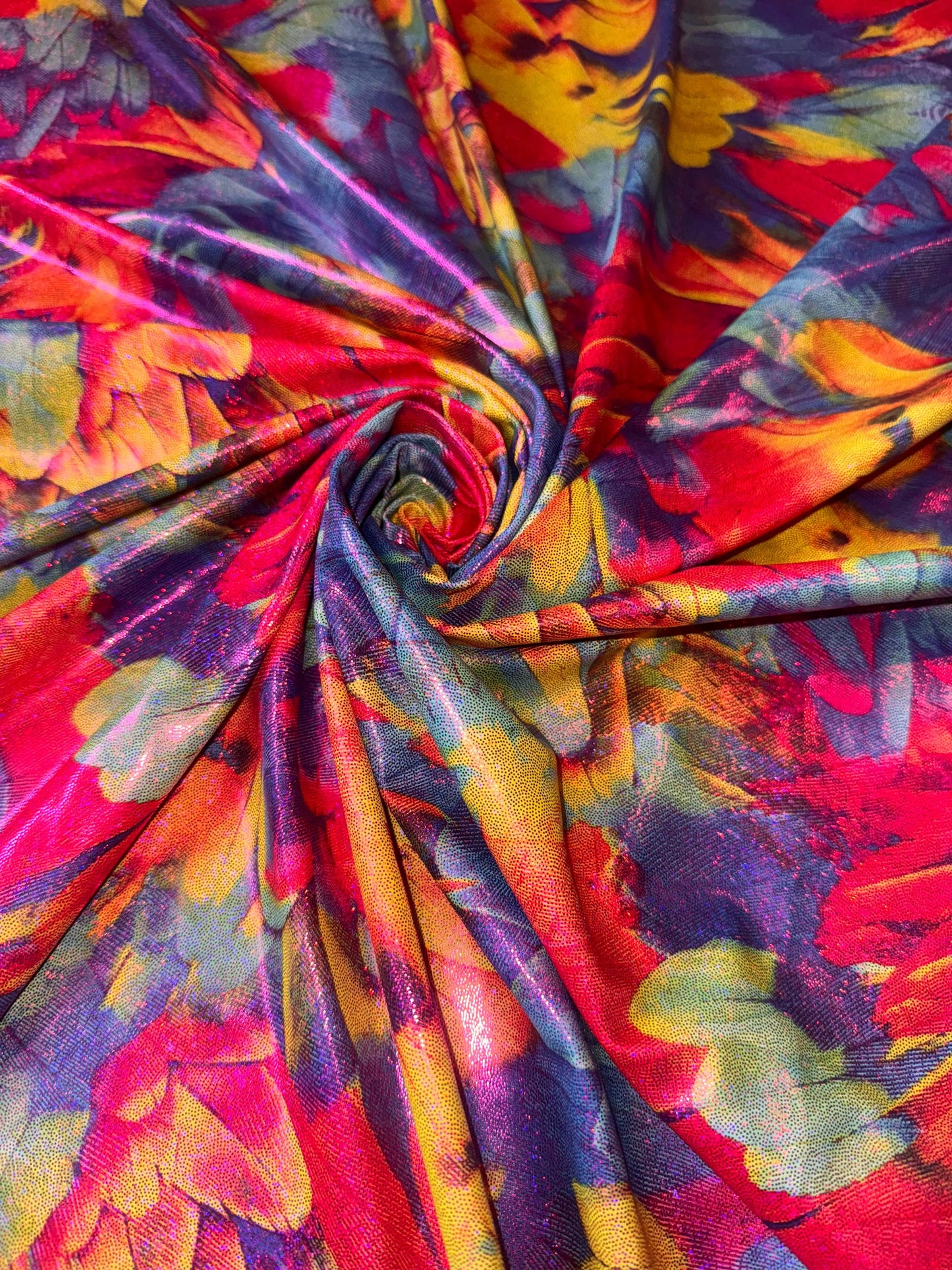 New Abstract Feathers design with metallic hologram nylon spandex 4-way stretch 58/60”sold by the YD.Ships worldwide from Los Angeles