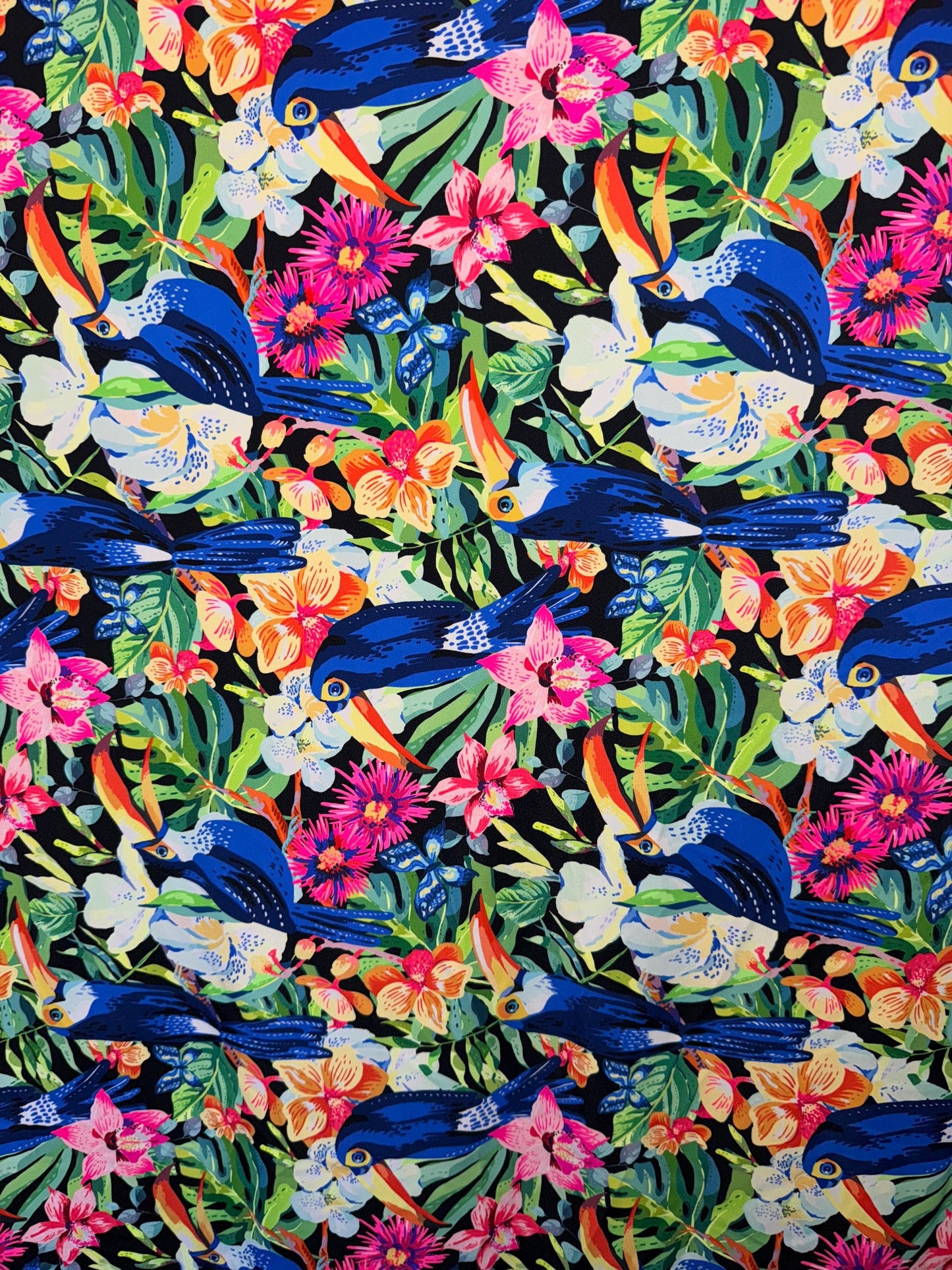 Tropical Birds pattern design print on the best quality nylon spandex4-way stretch 58/60”sold by the YD. ships Worldwide from Los Angeles