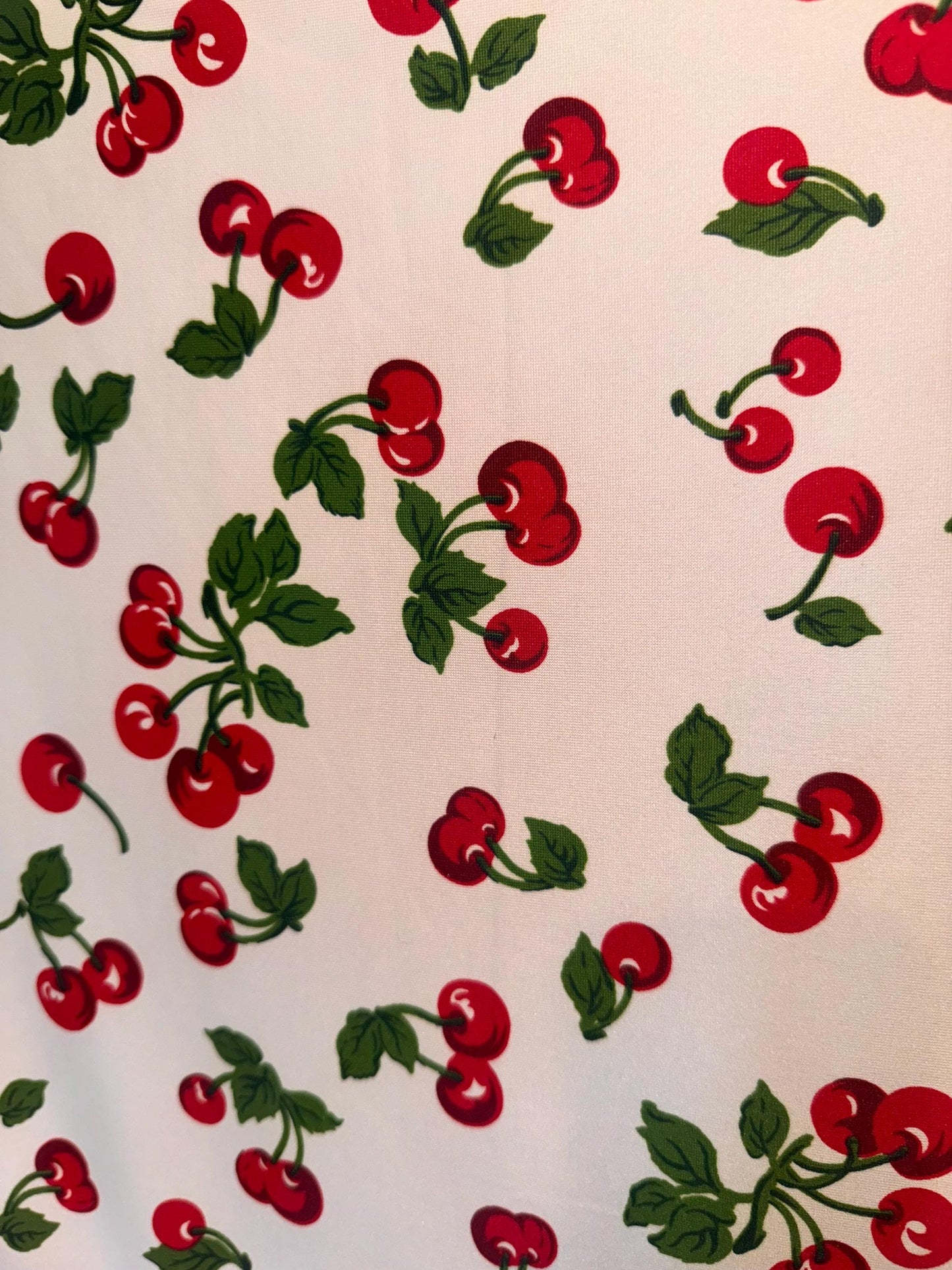 New Cherries pattern design print on poly spandex spandex 4-way stretch 58/60”sold by the YD.Ships Worldwide from Los Angeles CA.