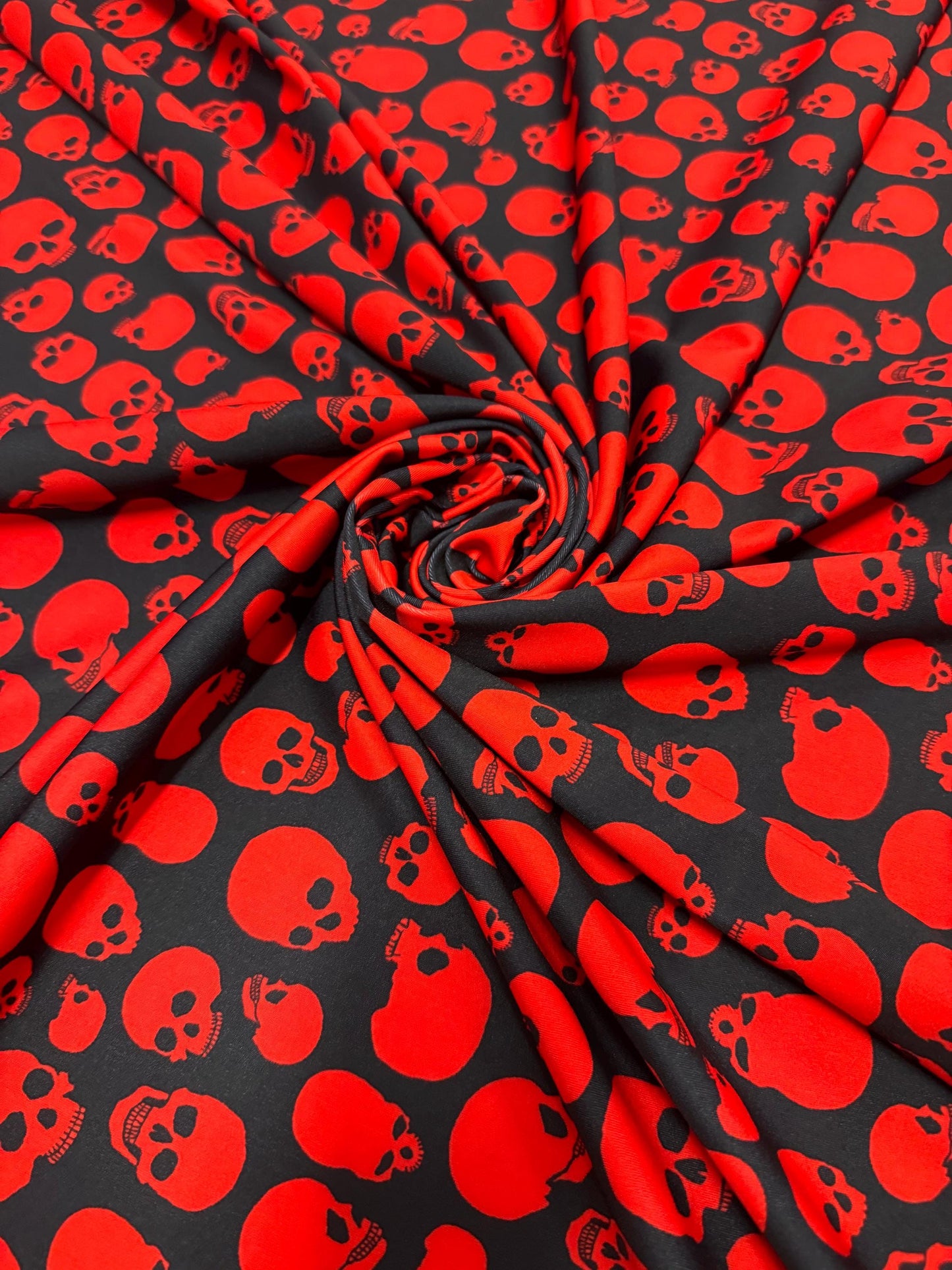 New White and Red Skulls design print on the best quality of nylon spandex 4-stretch 58/60”Sold by the YD.Ships worldwide from Los Angeles