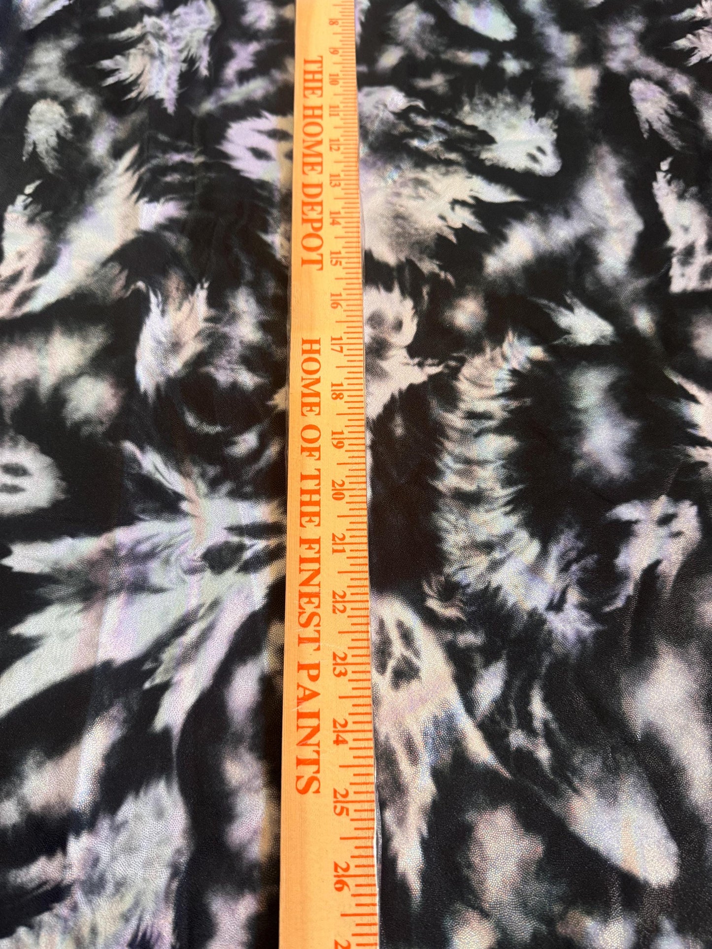 New Ghost Midnight design iridescent metallic with foggy foil nylon spandex 4-stretch 58/60”sold by the YD.ships worldwide from Los Angeles