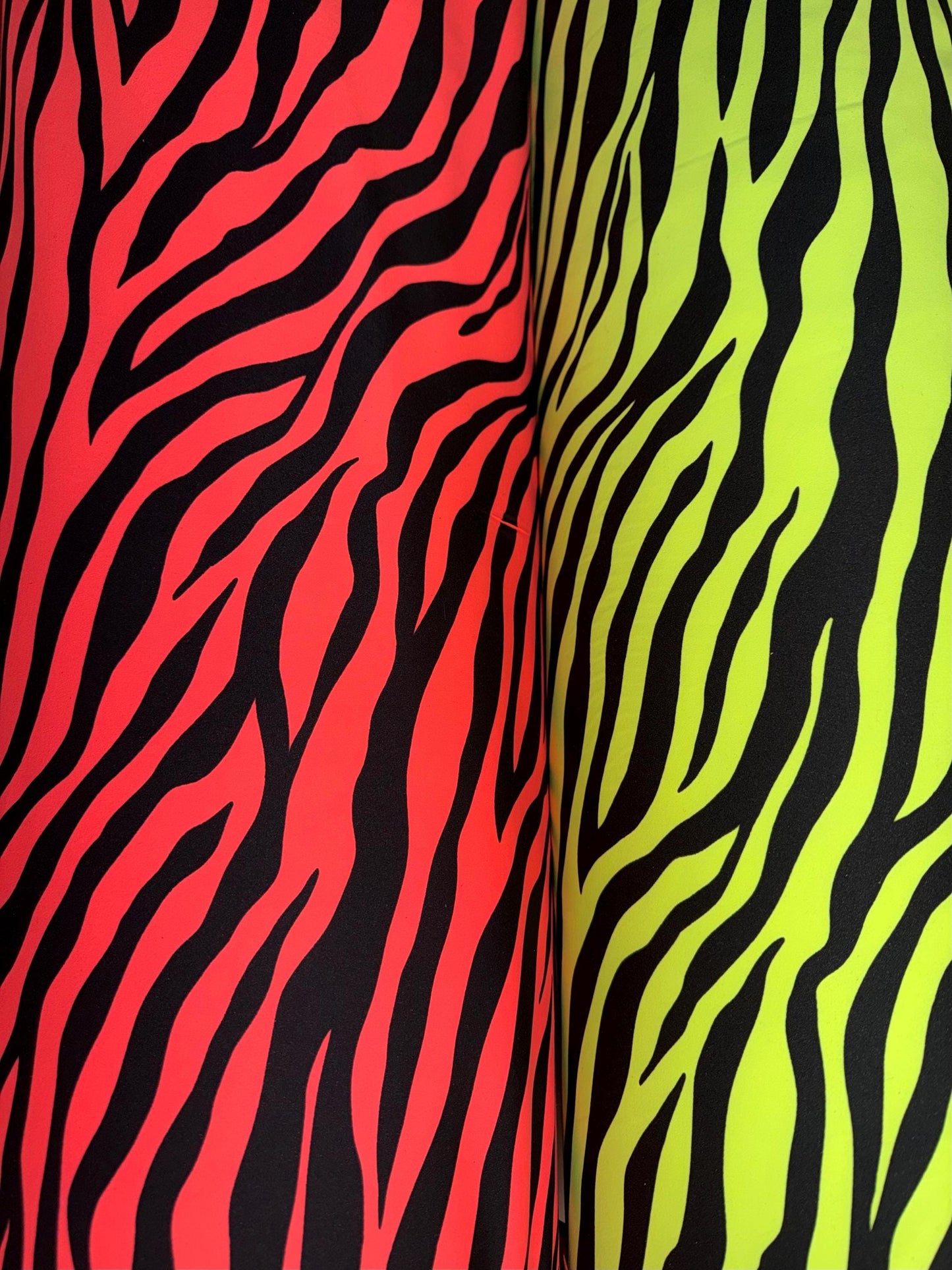 New neon colors zebra skin design print on the best quality of nylon spandex 4-way stretch 58/60”sold by the YD.ships worldwide from LA