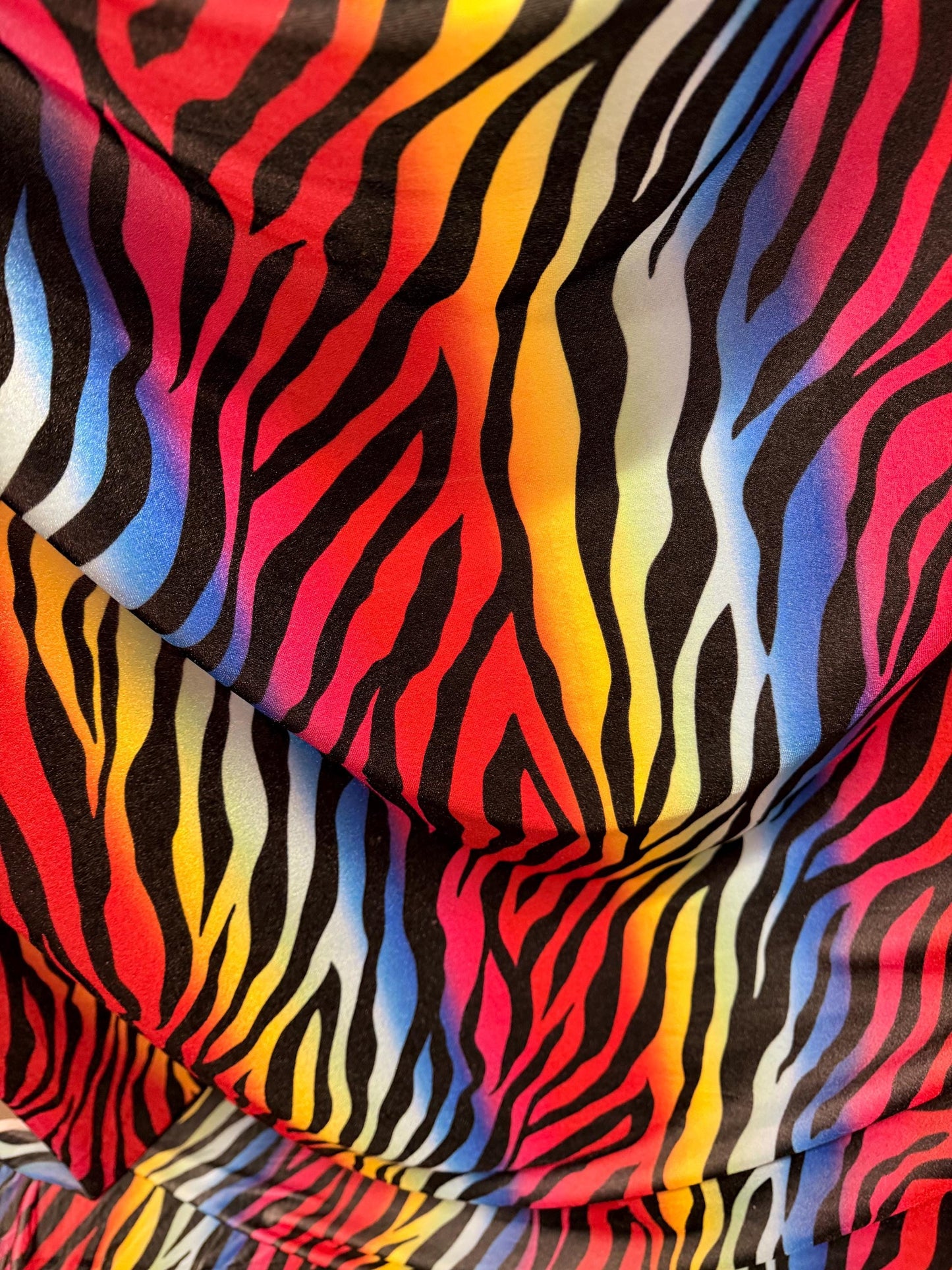 New zebra rainbow design print on heavy stretch velvet 420 grams 4 way stretch 58/60”sold by the YD.Ships worldwide from Los Angeles C.A USA