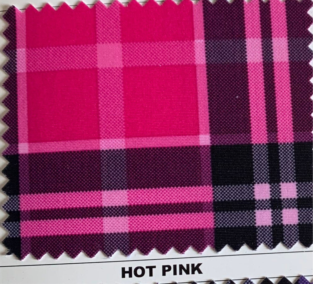 Plaid tartan design print on the best quality nylon spandex 4- way stretch 58/60”solid by the YD. ships Worldwide from Los Angeles ca USA.